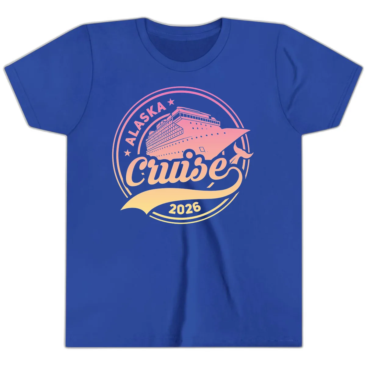 Alaska Cruise 2026 Ship Voyage Badge Youth T-Shirt in True Royal