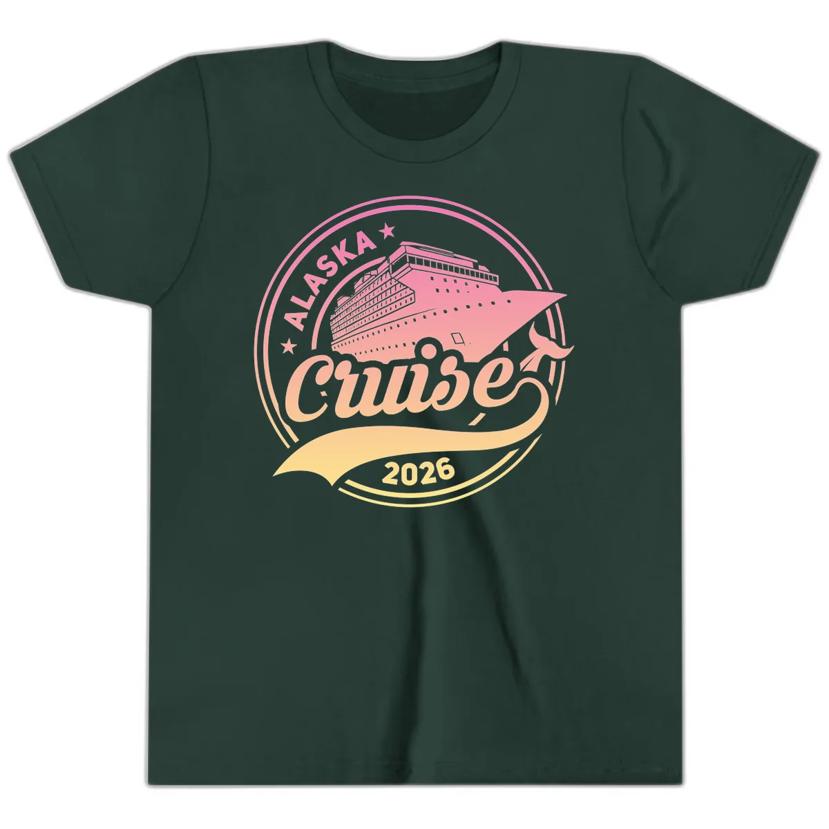 Alaska Cruise 2026 Ship Voyage Badge Youth T-Shirt in Forest