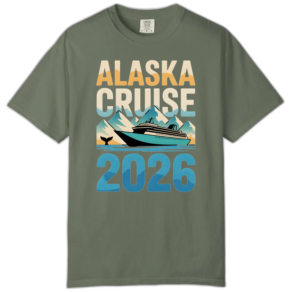 Alaska Cruise Ship 2026 Vintage Scene Comfort Color in Moss