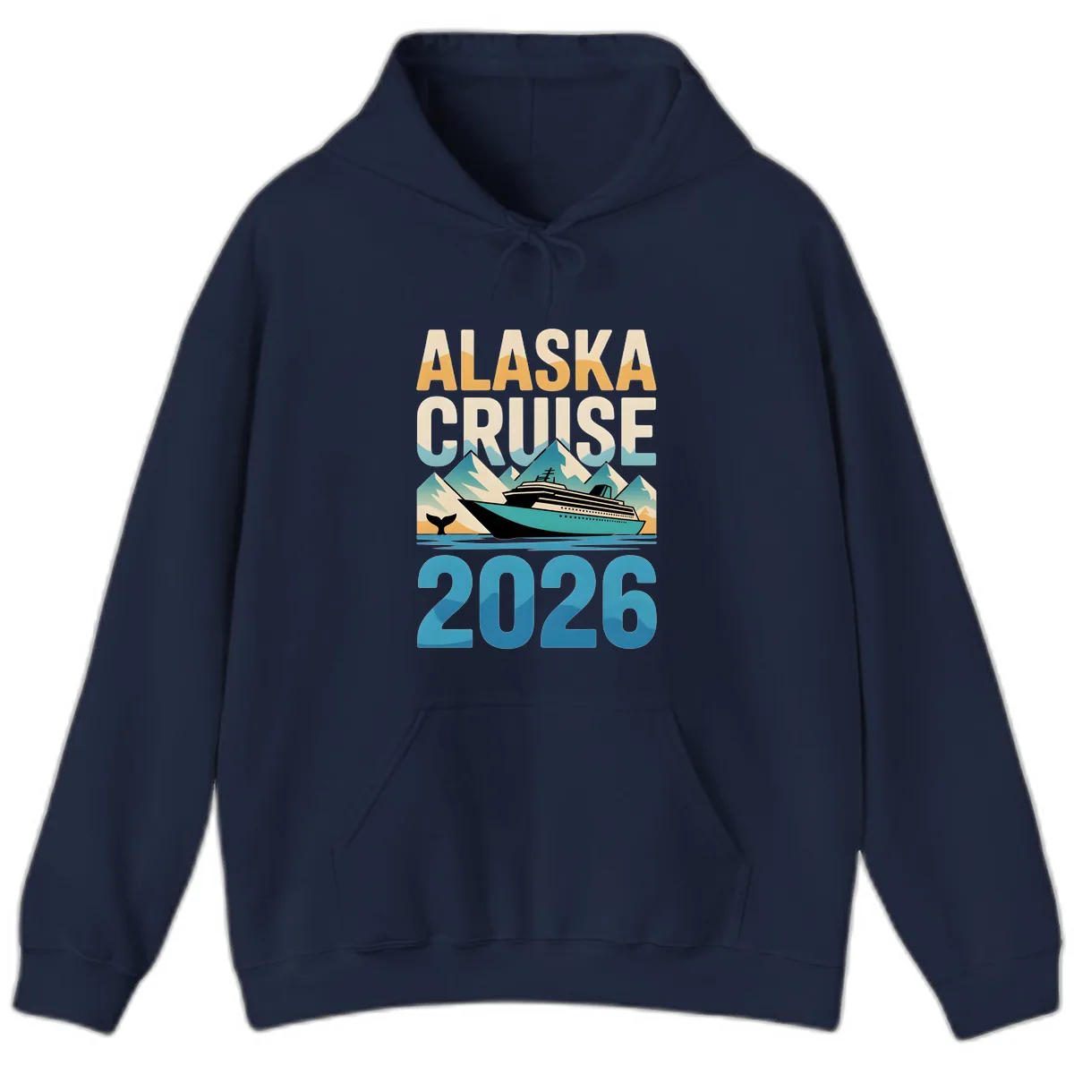 Alaska Cruise Ship 2026 Vintage Scene Hoodie in Navy