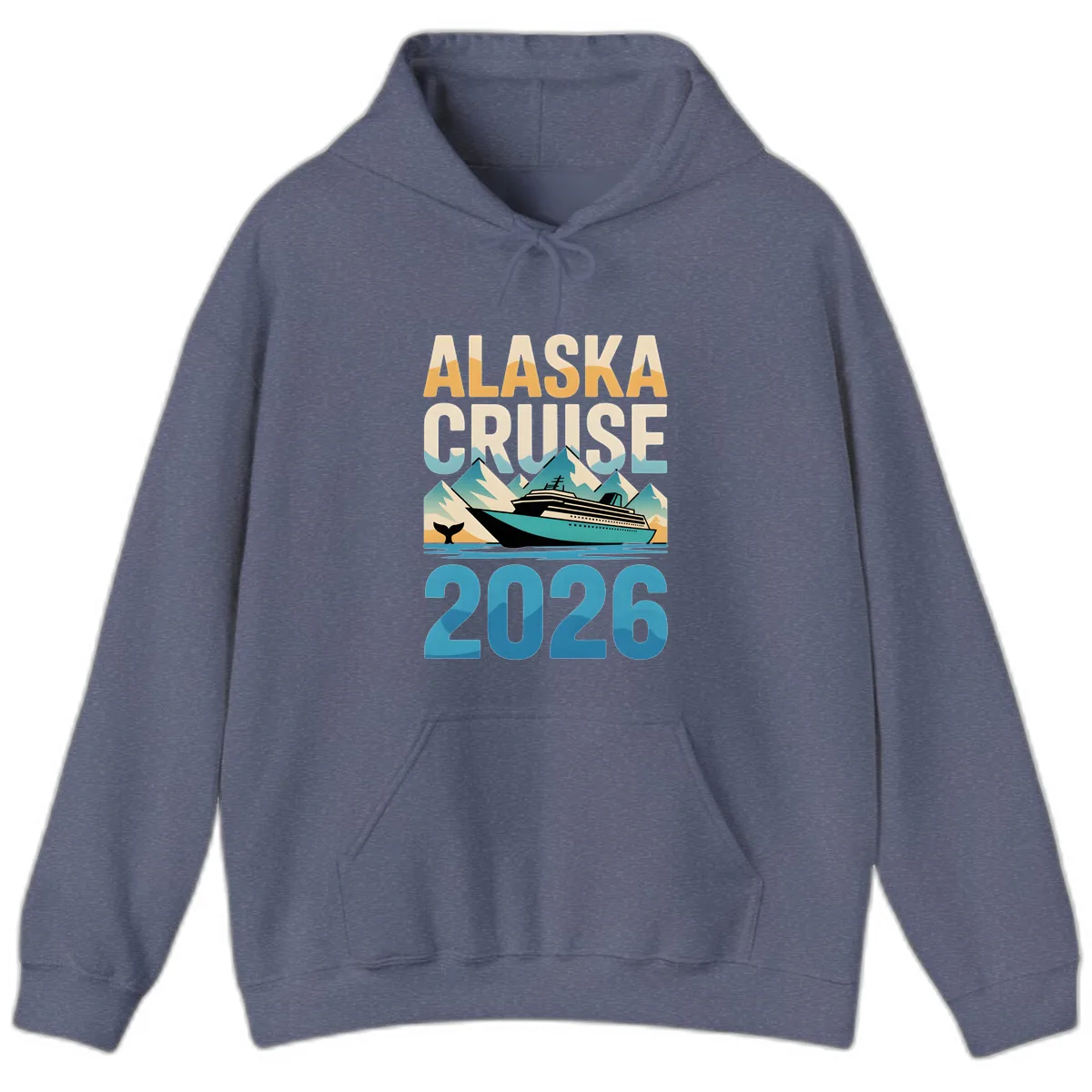 Alaska Cruise Ship 2026 Vintage Scene Hoodie in Heather Navy