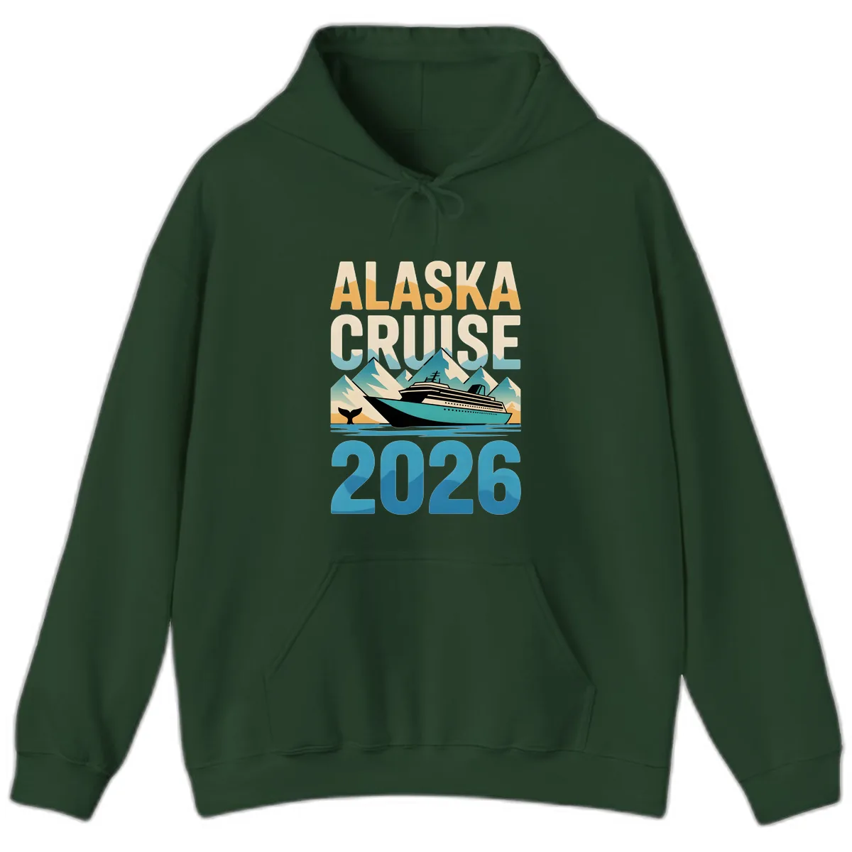 Alaska Cruise Ship 2026 Vintage Scene Hoodie in Forest Green