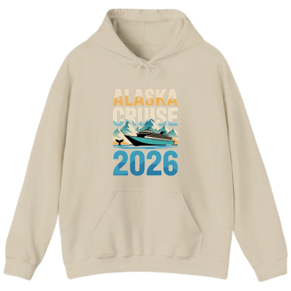 Alaska Cruise Ship 2026 Vintage Scene Hoodie in Sand