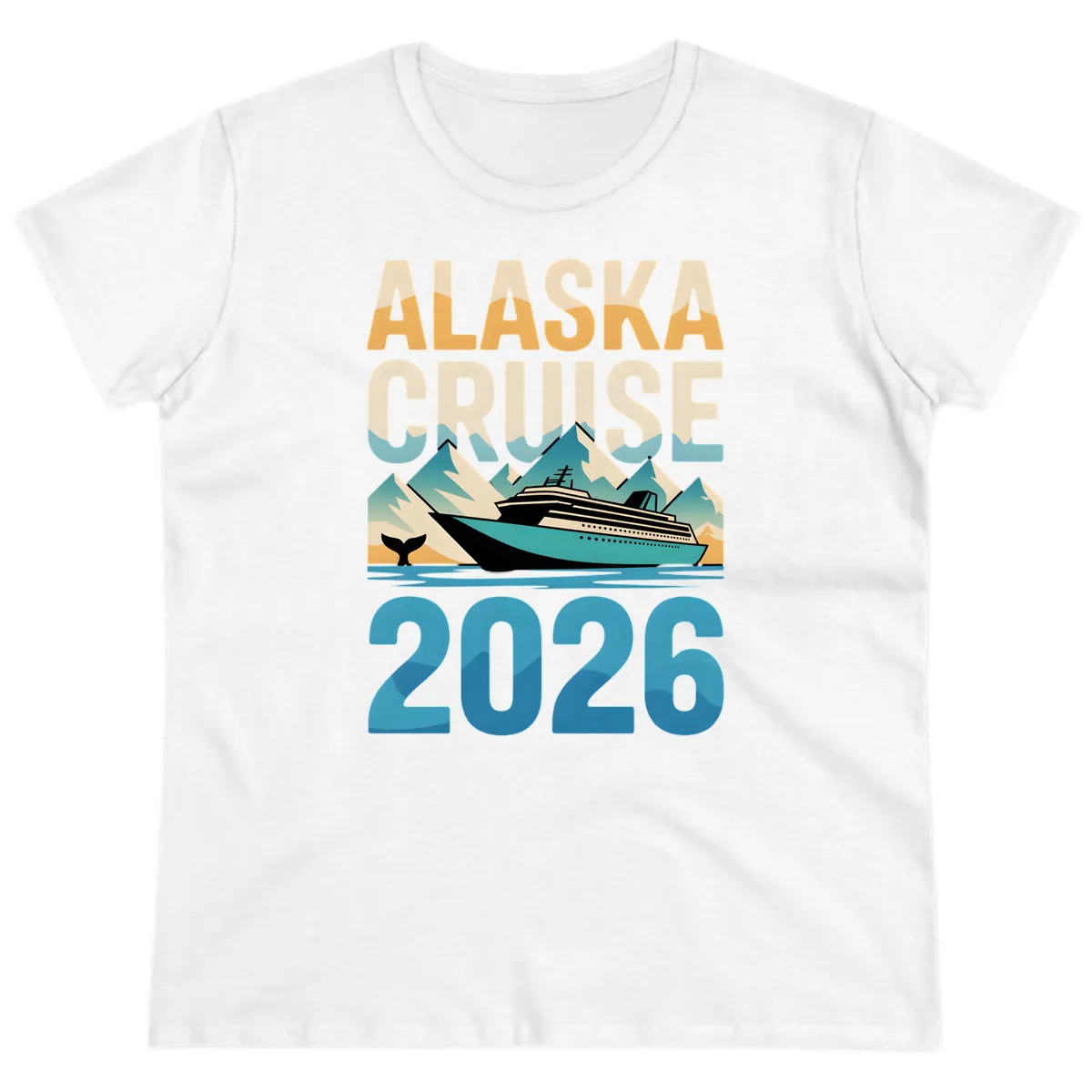 Alaska Cruise Ship 2026 Vintage Scene Ladies Tee in White