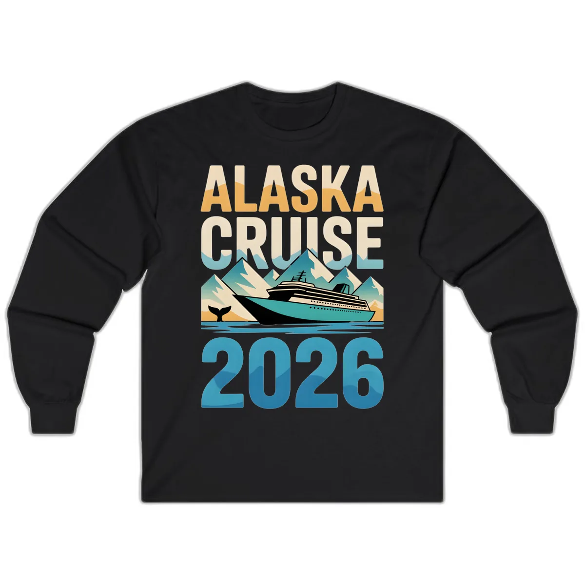 Alaska Cruise Ship 2026 Vintage Scene Long Sleeve in Black