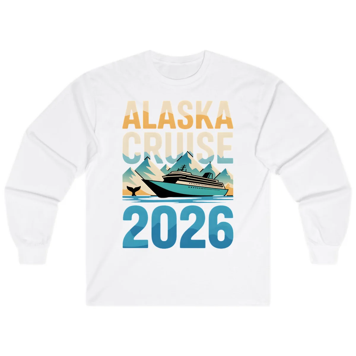 Alaska Cruise Ship 2026 Vintage Scene Long Sleeve in White