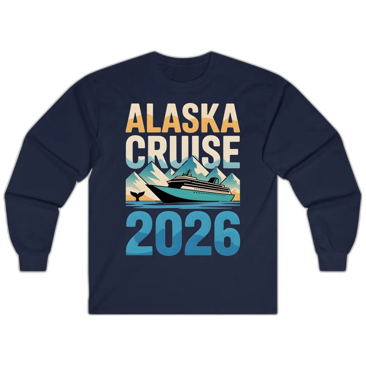Alaska Cruise Ship 2026 Vintage Scene Long Sleeve in Navy