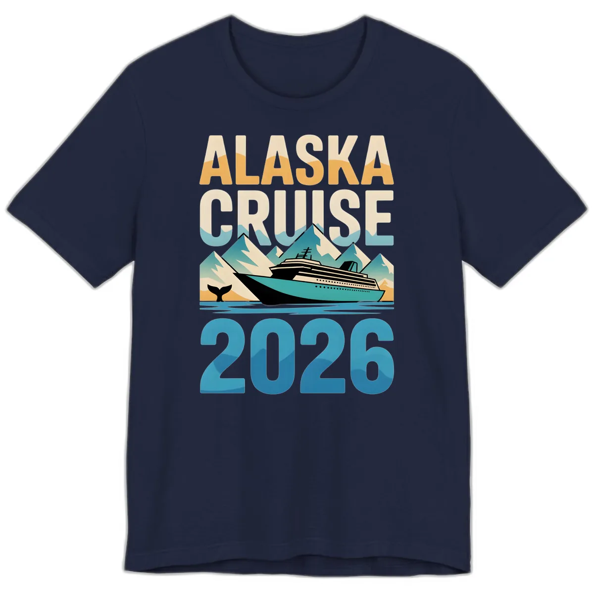 Alaska Cruise Ship 2026 Vintage Scene Premium T-Shirt in Navy