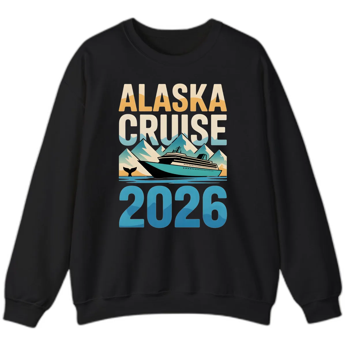 Alaska Cruise Ship 2026 Vintage Scene Sweatshirt in Black