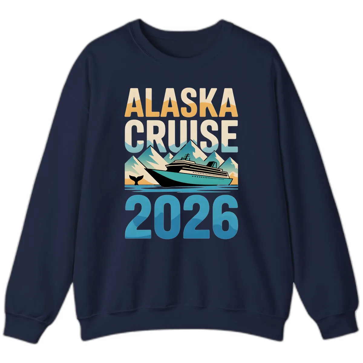 Alaska Cruise Ship 2026 Vintage Scene Sweatshirt in Navy