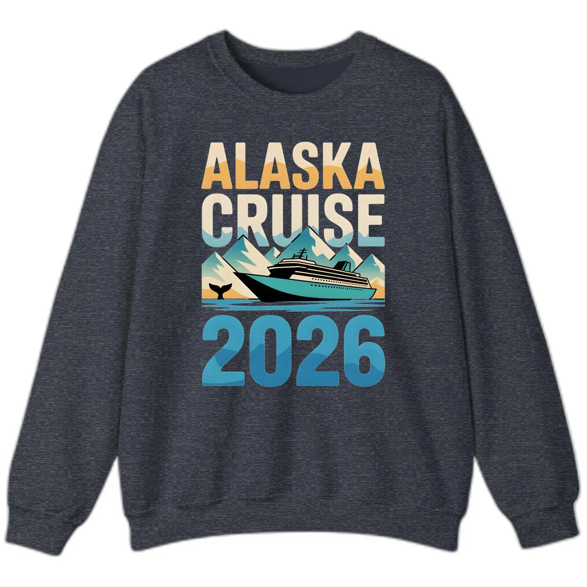 Alaska Cruise Ship 2026 Vintage Scene Sweatshirt in Heather Sport Dark Navy