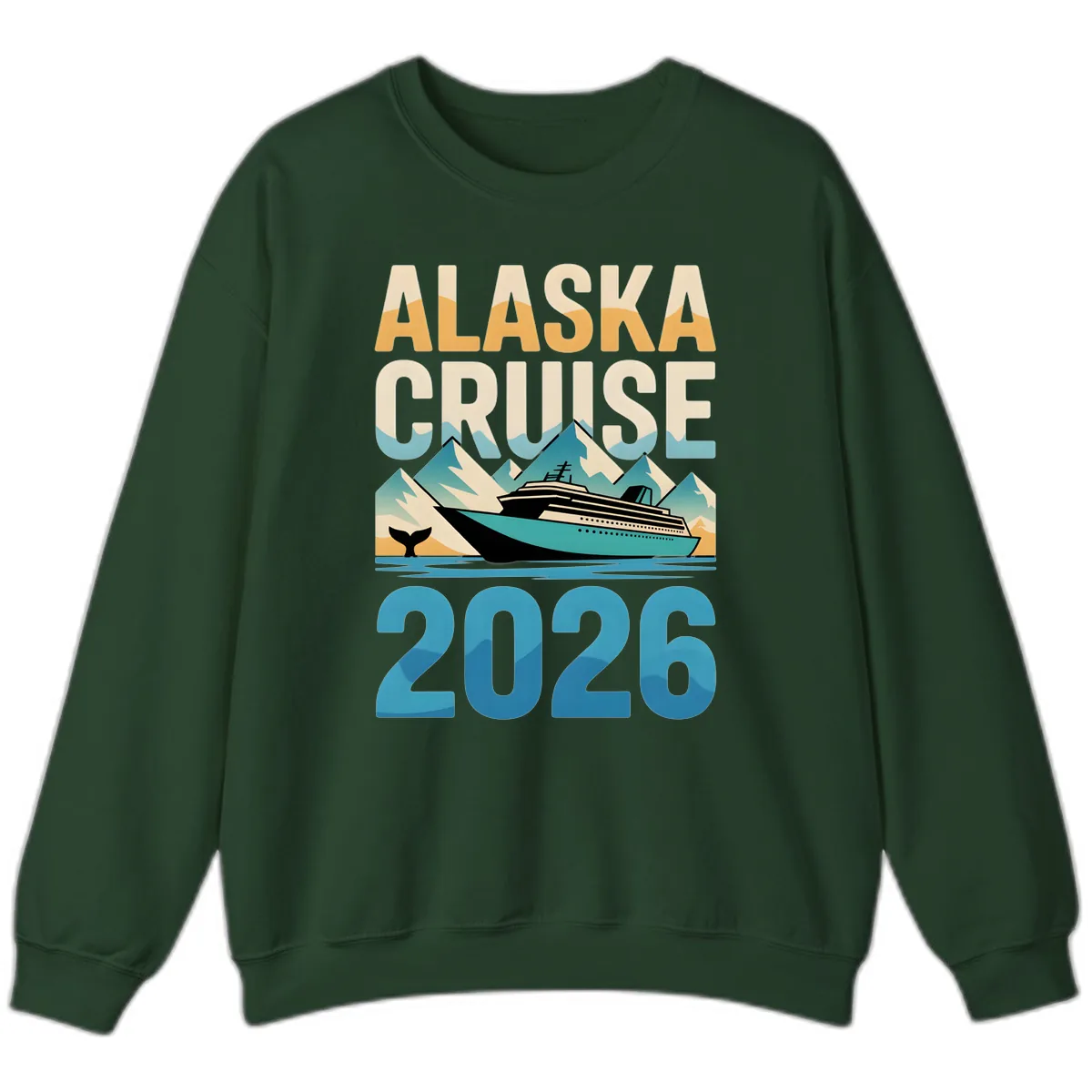 Alaska Cruise Ship 2026 Vintage Scene Sweatshirt in Forest Green