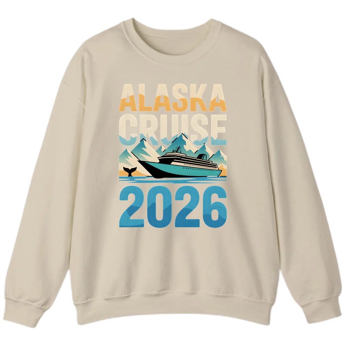 Alaska Cruise Ship 2026 Vintage Scene Sweatshirt in Sand