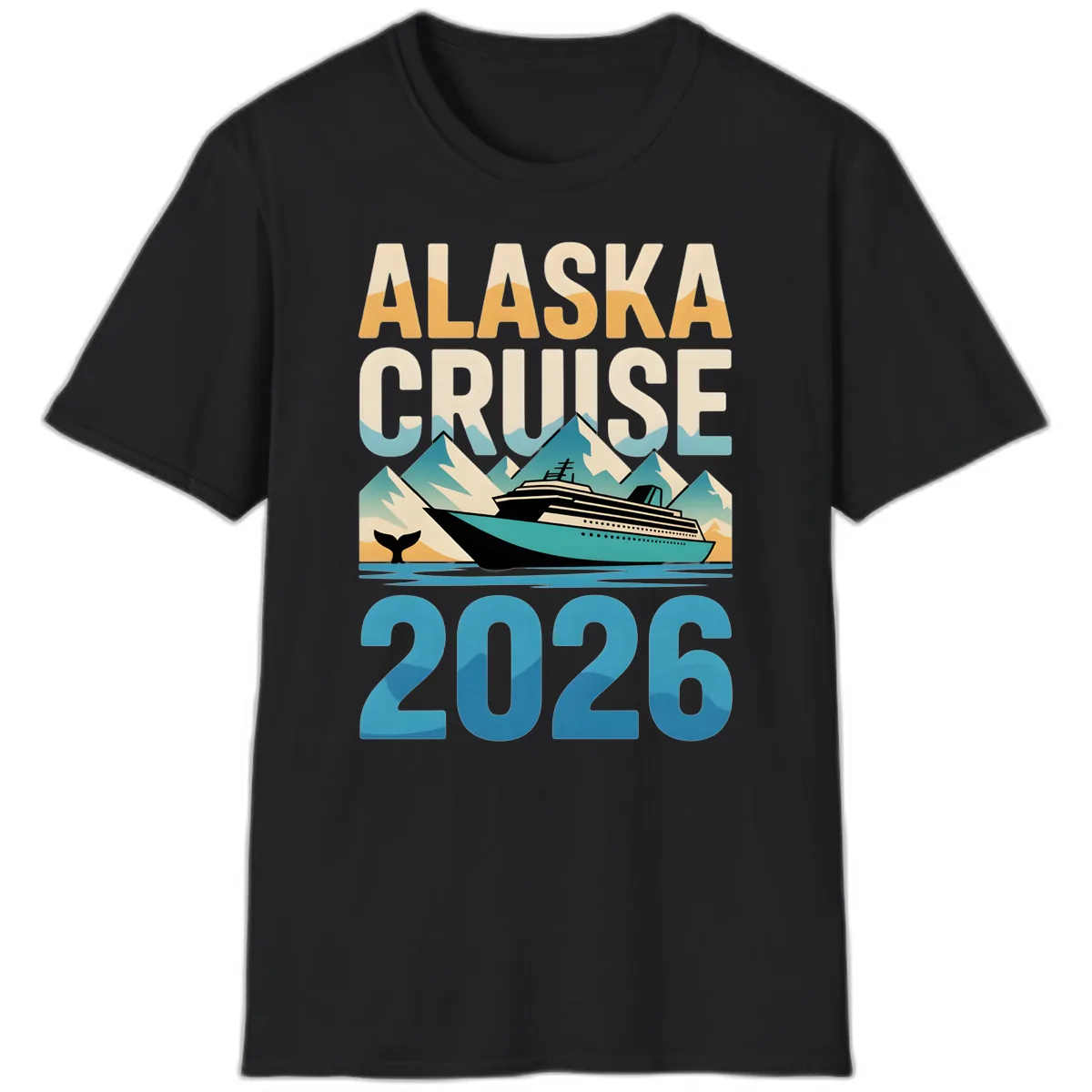 Alaska Cruise Ship 2026 Vintage Scene T-Shirt in Black