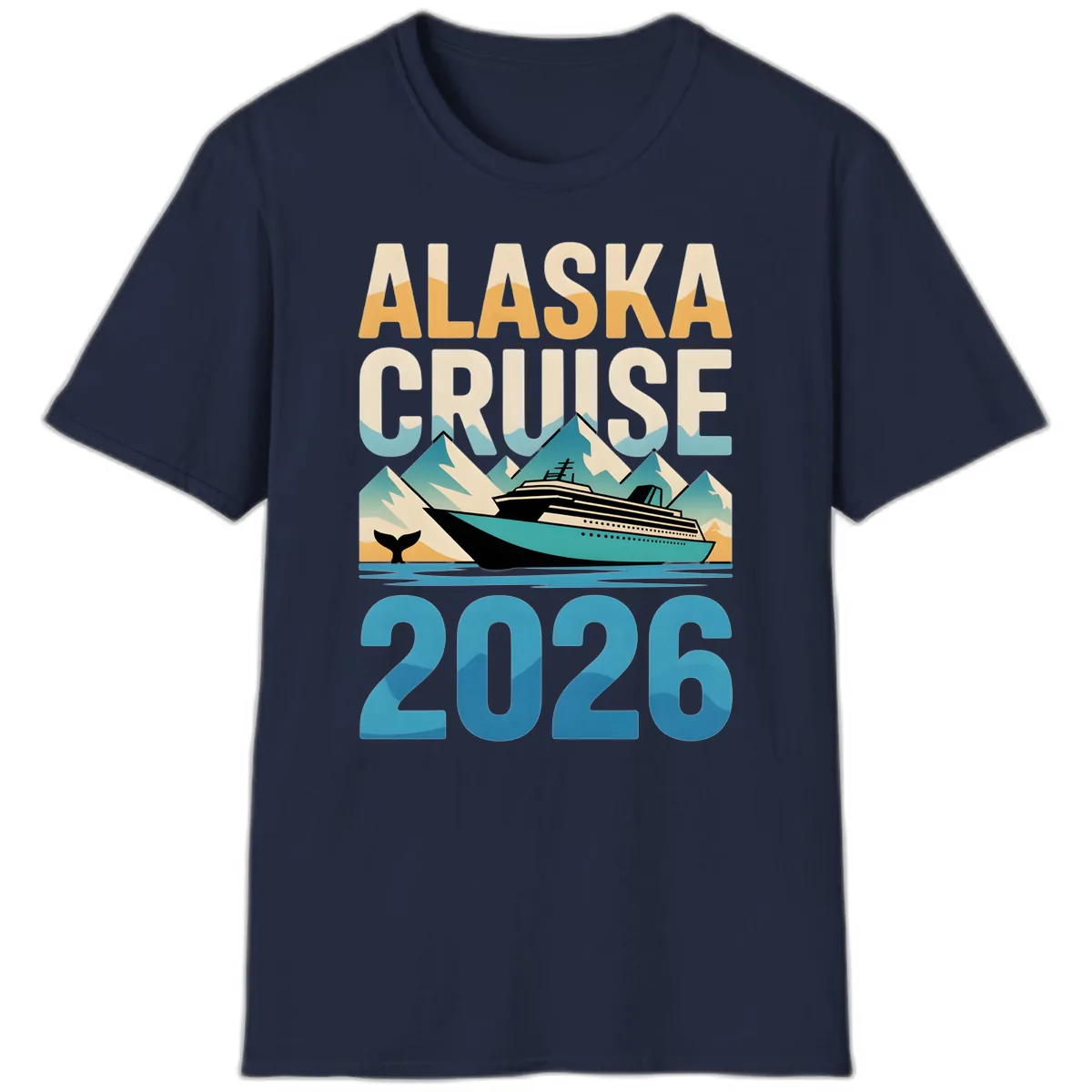 Alaska Cruise Ship 2026 Vintage Scene T-Shirt in Navy