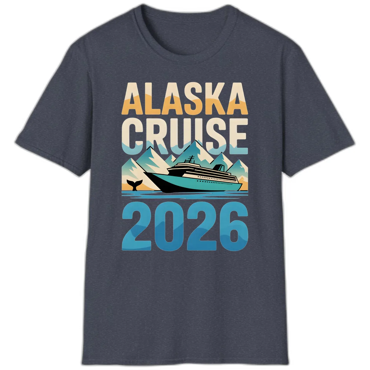 Alaska Cruise Ship 2026 Vintage Scene T-Shirt in Heather Navy