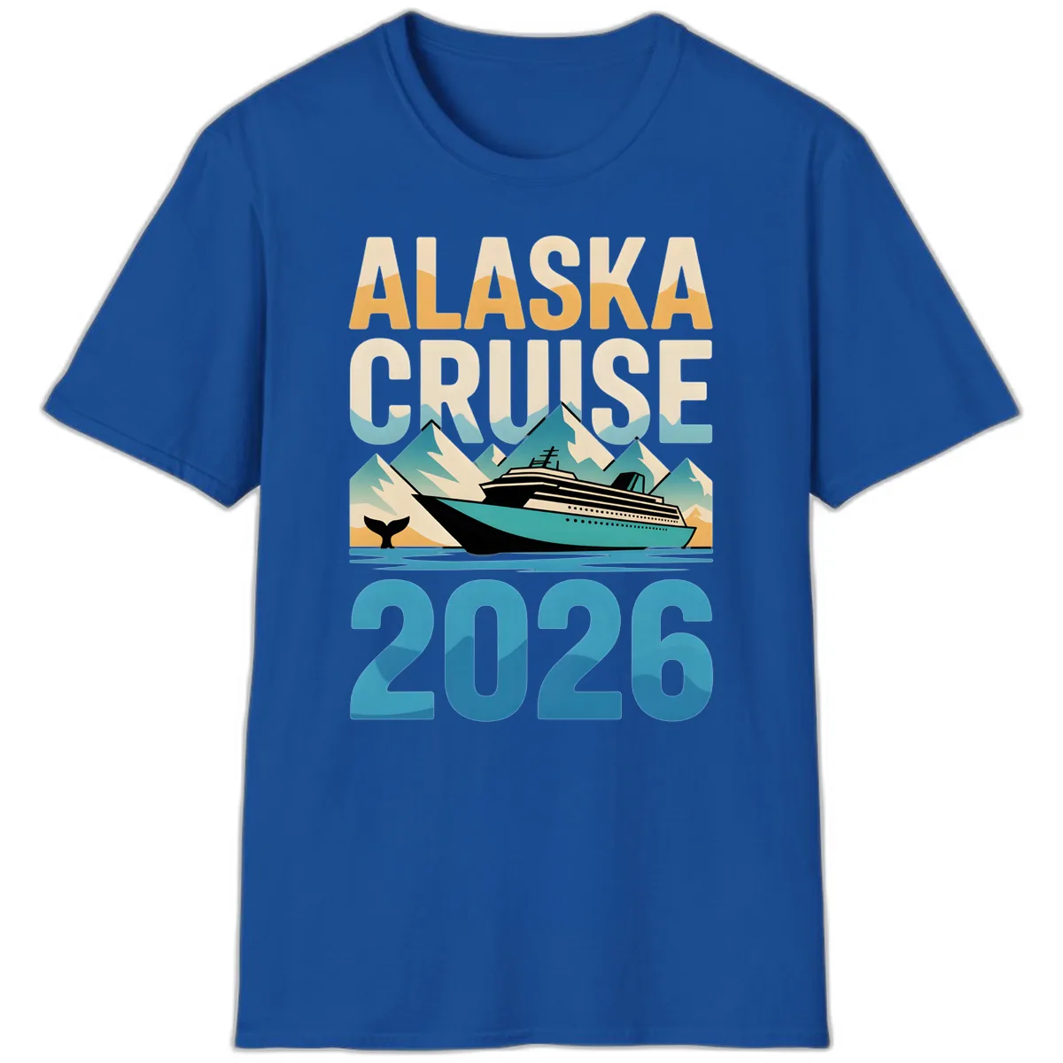 Alaska Cruise Ship 2026 Vintage Scene T-Shirt in Royal