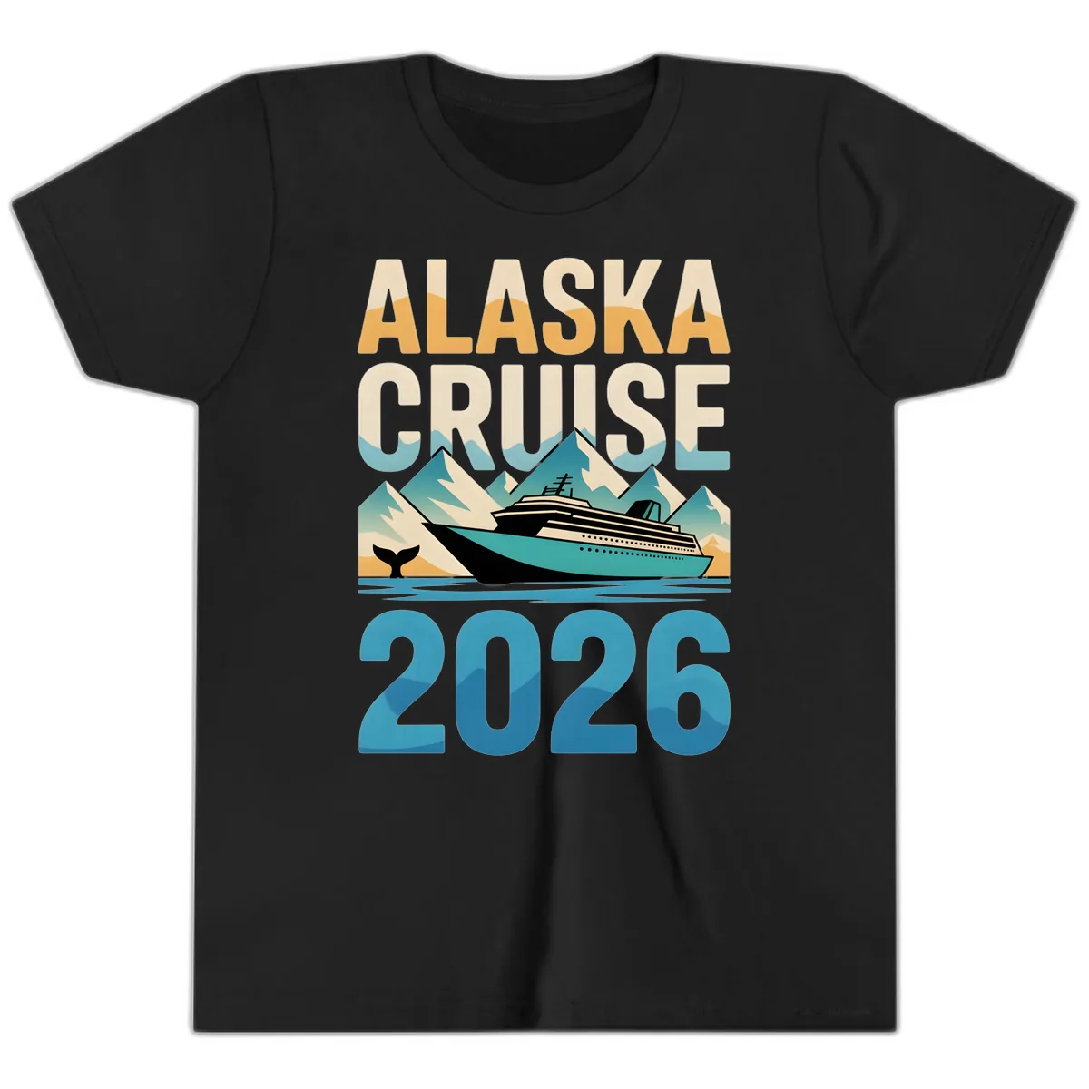 Alaska Cruise Ship 2026 Vintage Scene Youth T-Shirt in Black