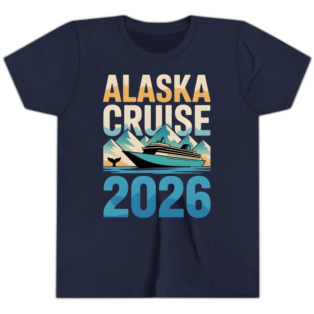 Alaska Cruise Ship 2026 Vintage Scene Youth T-Shirt in Navy