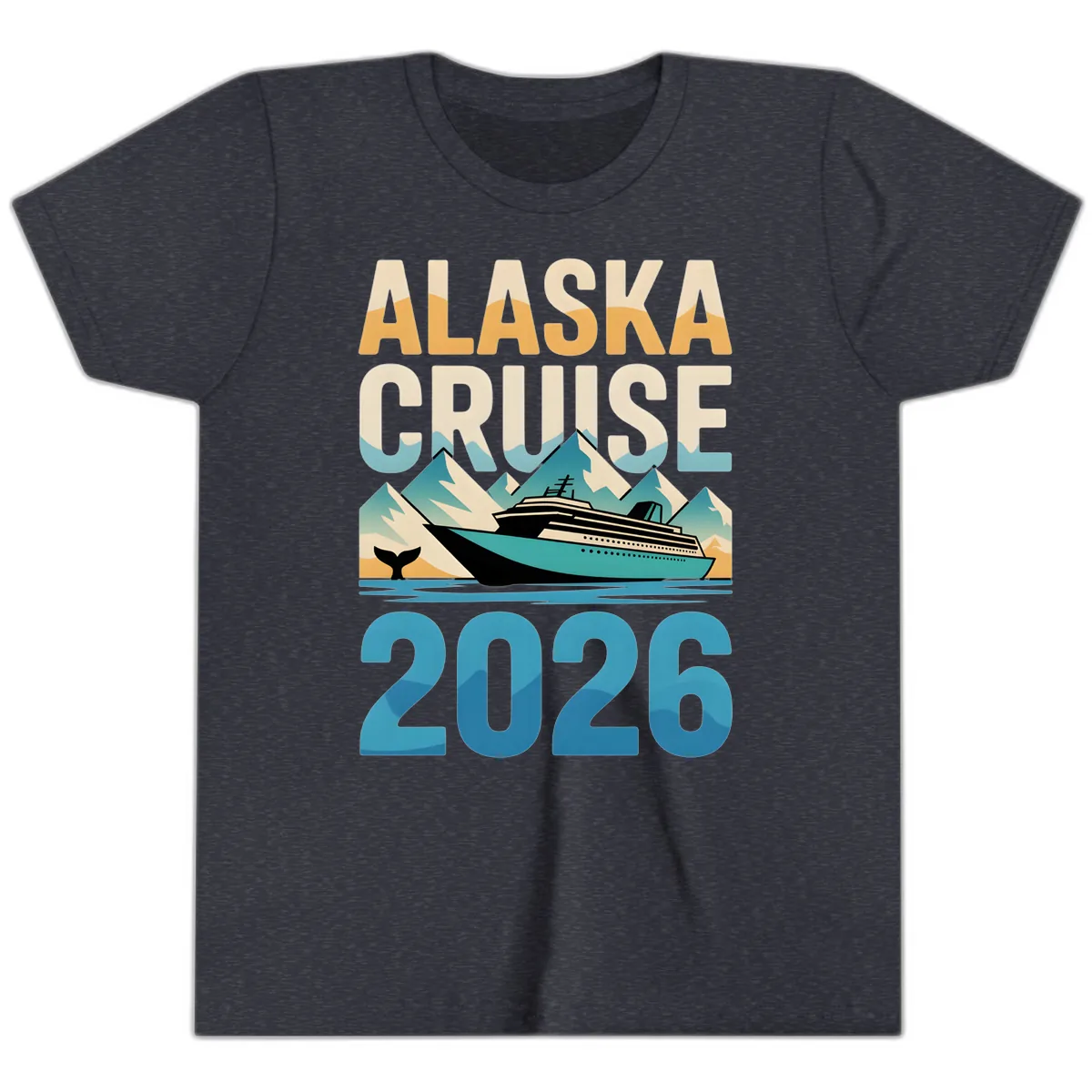 Alaska Cruise Ship 2026 Vintage Scene Youth T-Shirt in Heather Navy