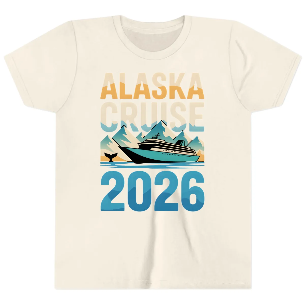 Alaska Cruise Ship 2026 Vintage Scene Youth T-Shirt in Natural