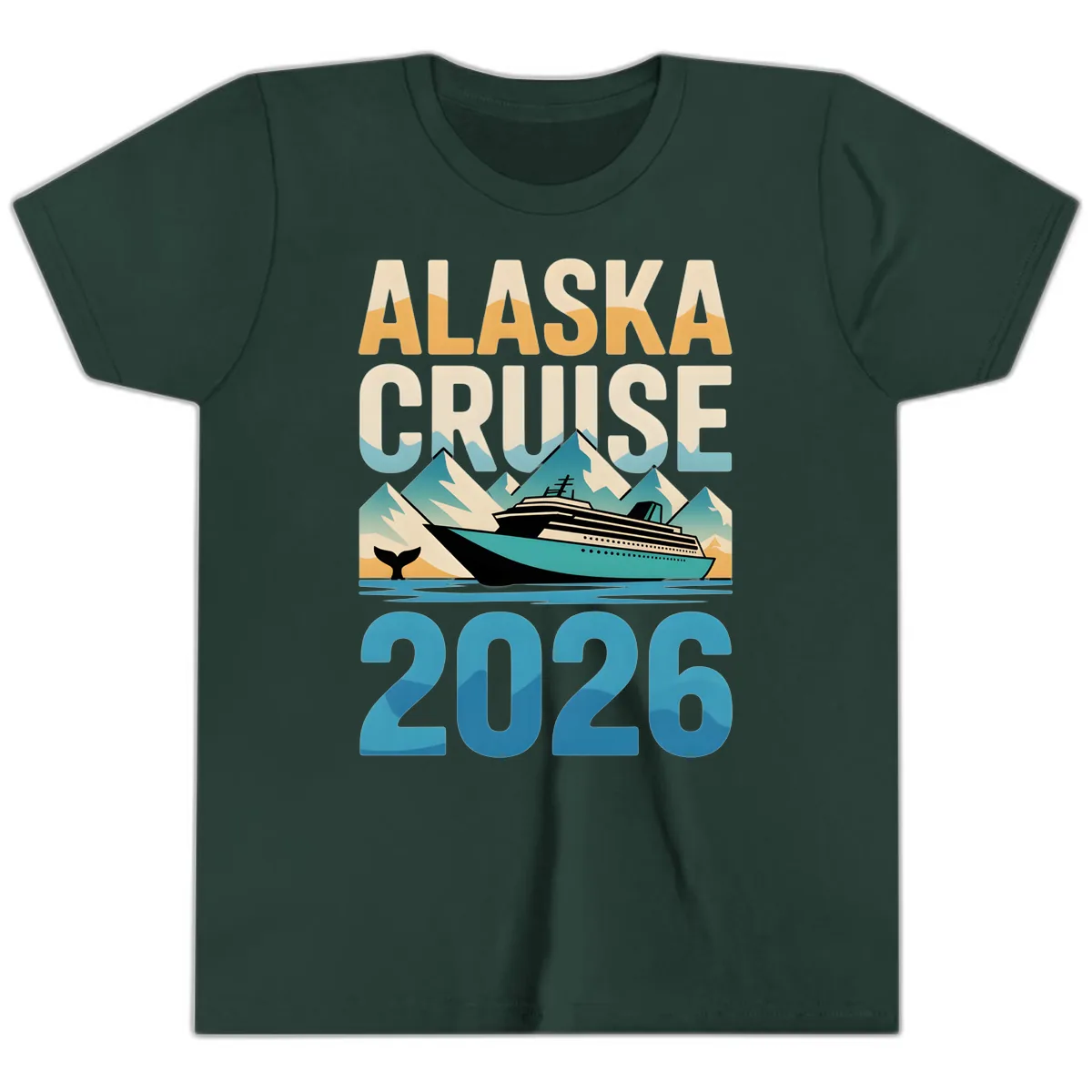 Alaska Cruise Ship 2026 Vintage Scene Youth T-Shirt in Forest