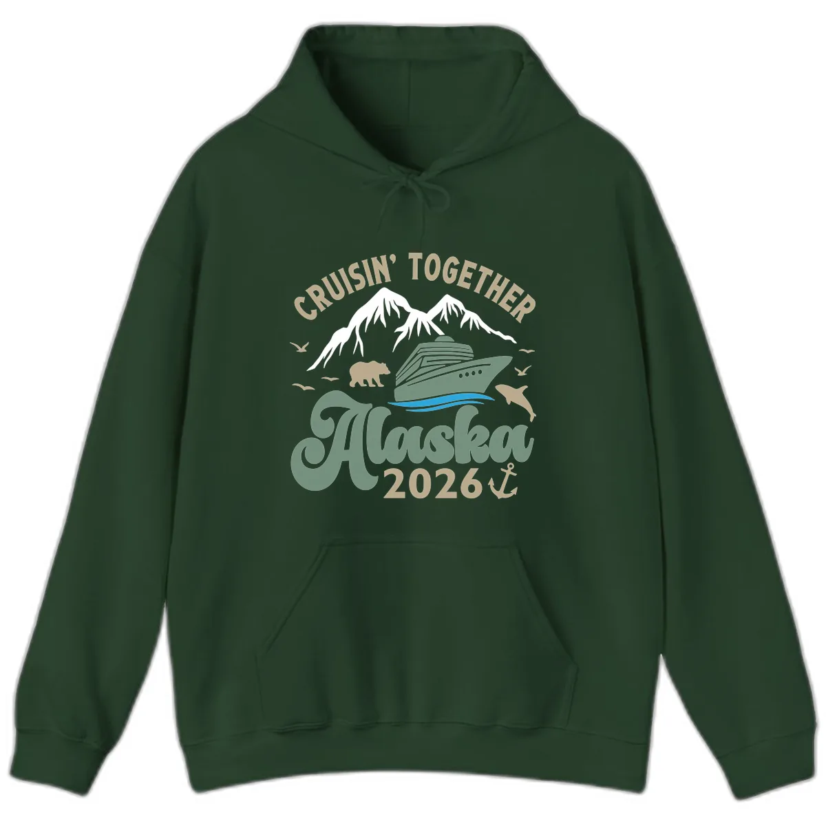 Cruisin' Together Alaska 2026 Design Hoodie in Forest Green