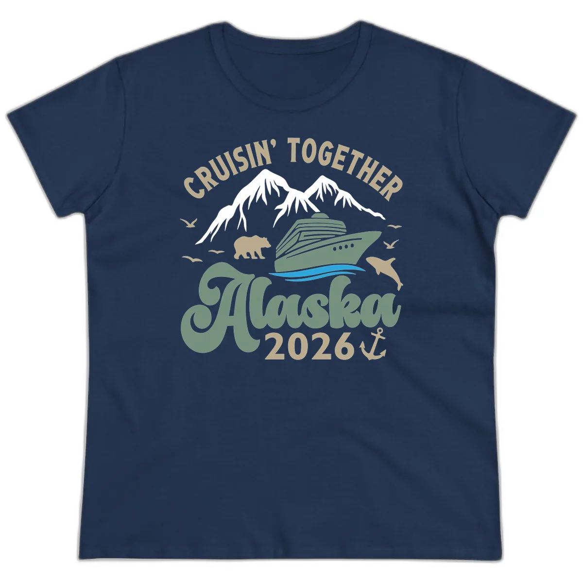 Cruisin' Together Alaska 2026 Design Ladies Tee in Navy