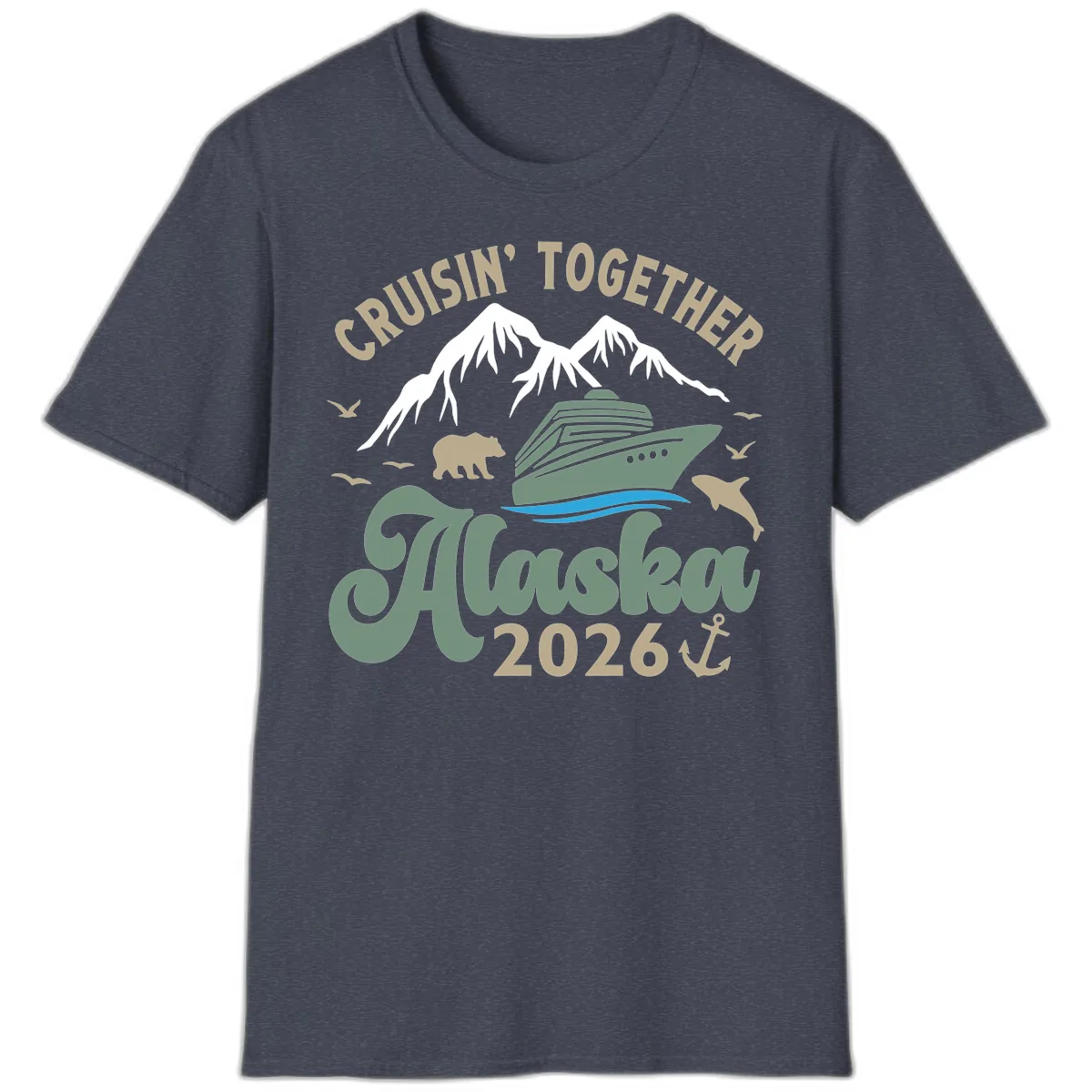 Cruisin' Together Alaska 2026 Design T-Shirt in Heather Navy