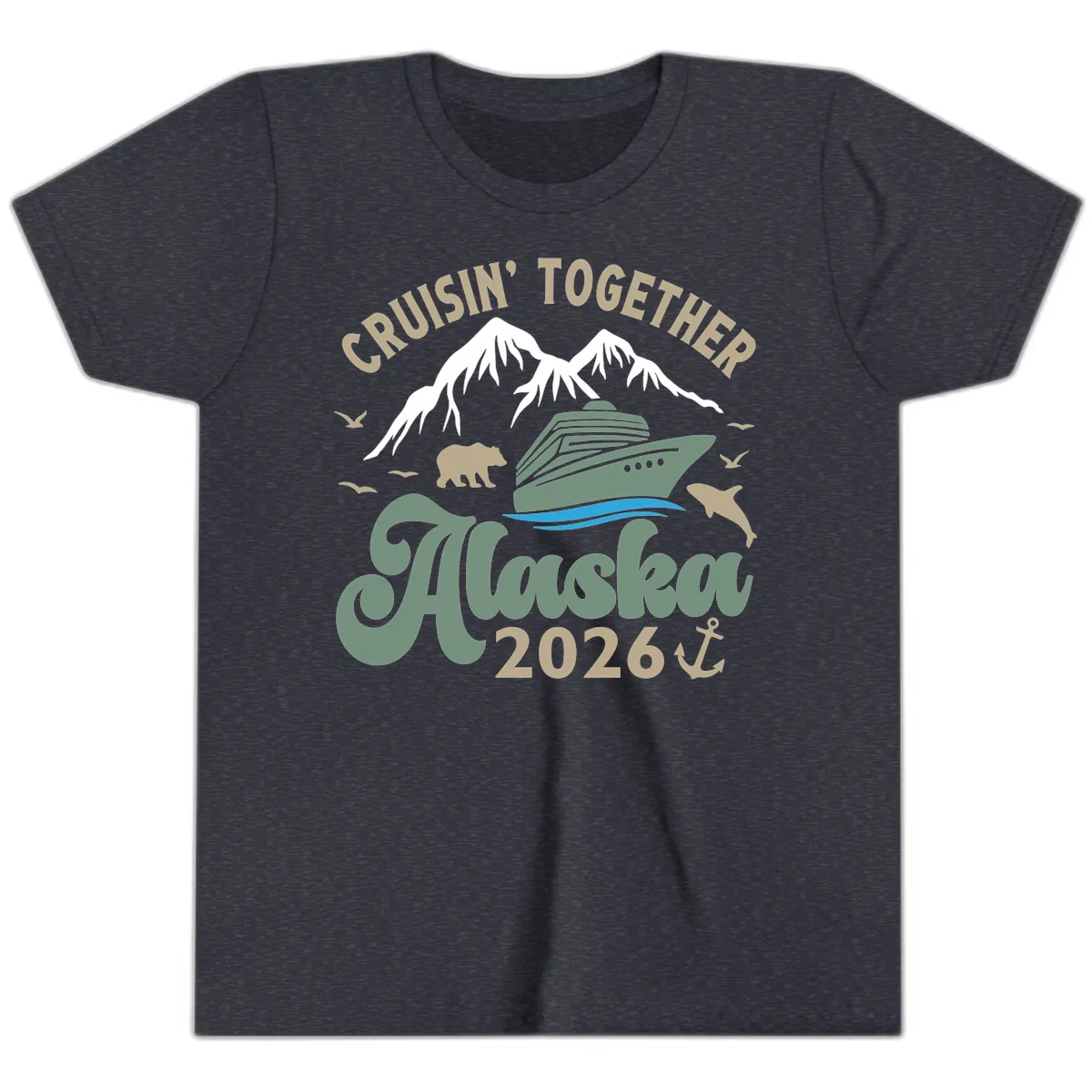 Cruisin' Together Alaska 2026 Design Youth T-Shirt in Heather Navy