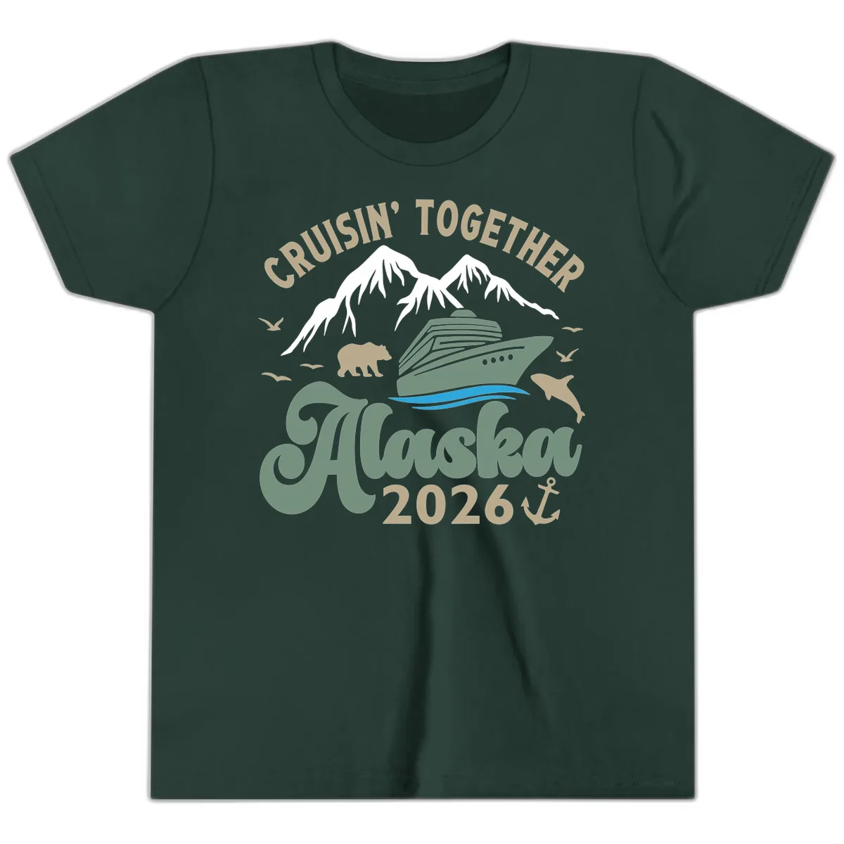 Cruisin' Together Alaska 2026 Design Youth T-Shirt in Forest