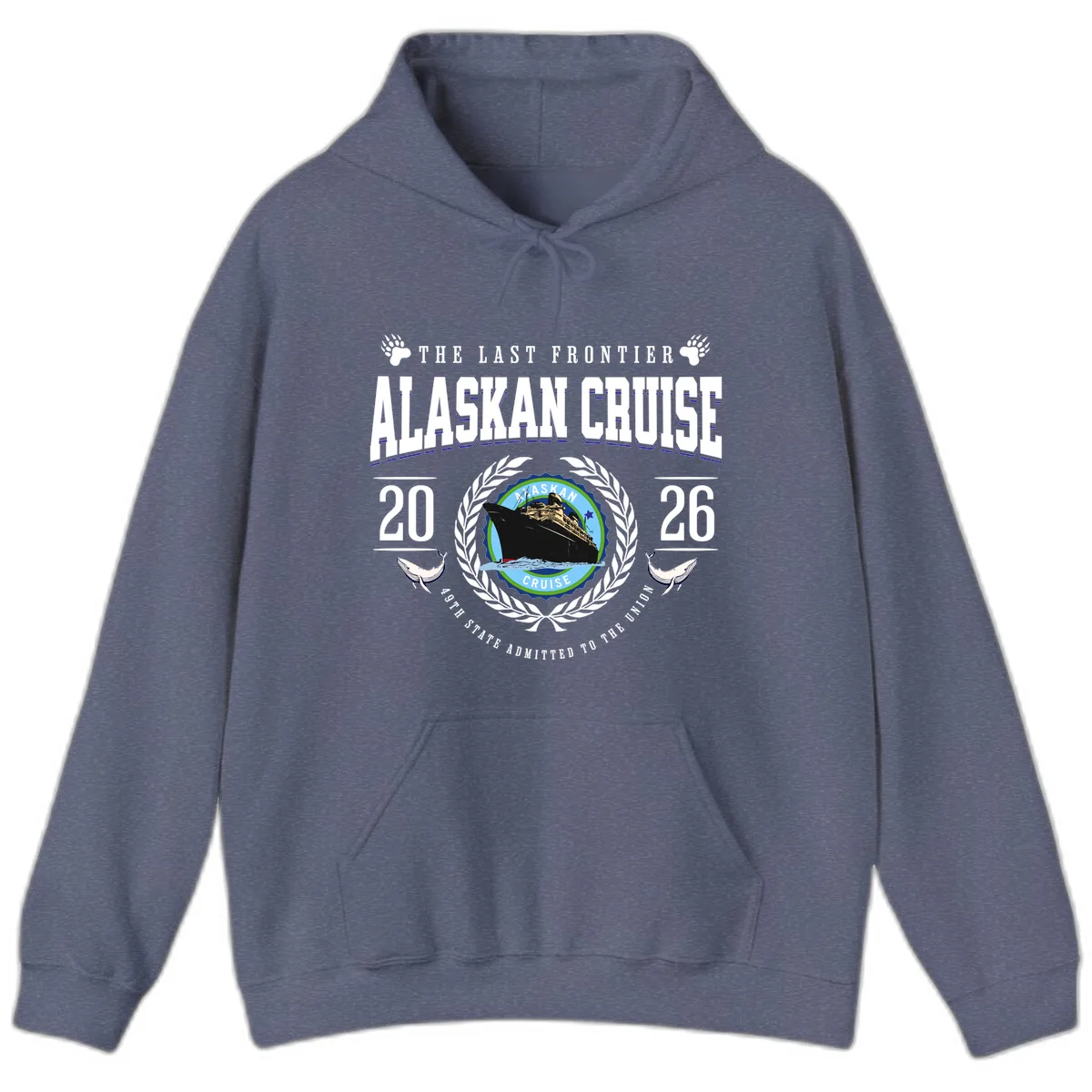 Alaskan Cruise 2026 Commemorative Emblem Hoodie in Heather Navy