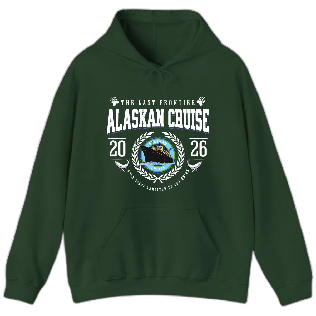 Alaskan Cruise 2026 Commemorative Emblem Hoodie in Forest Green
