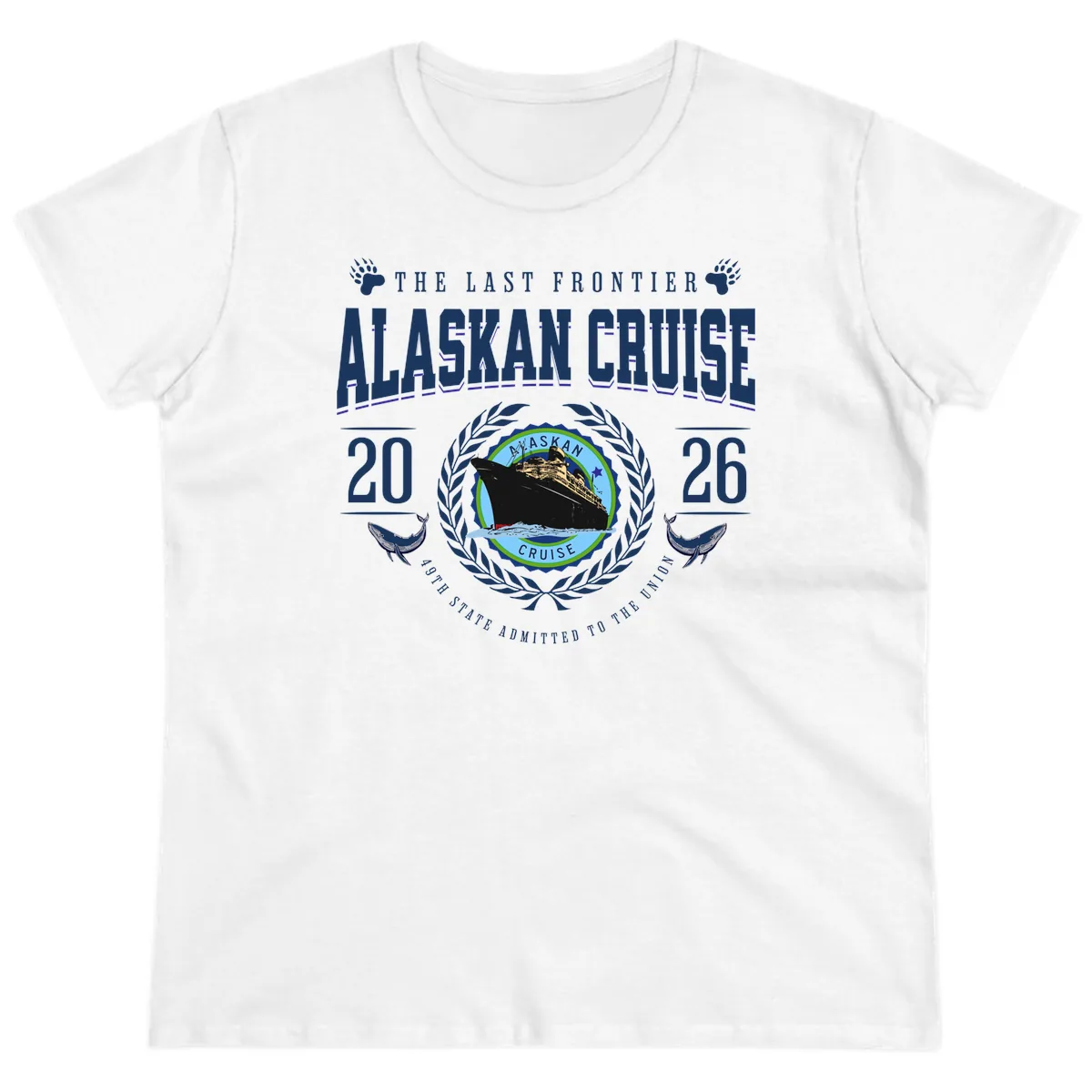 Alaskan Cruise 2026 Commemorative Emblem Ladies Tee in White