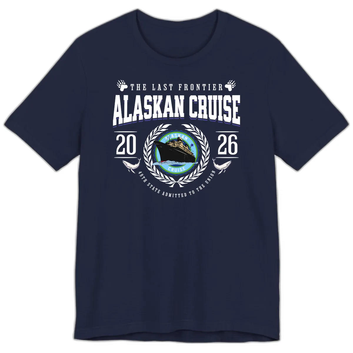 Alaskan Cruise 2026 Commemorative Emblem Premium T-Shirt in Navy
