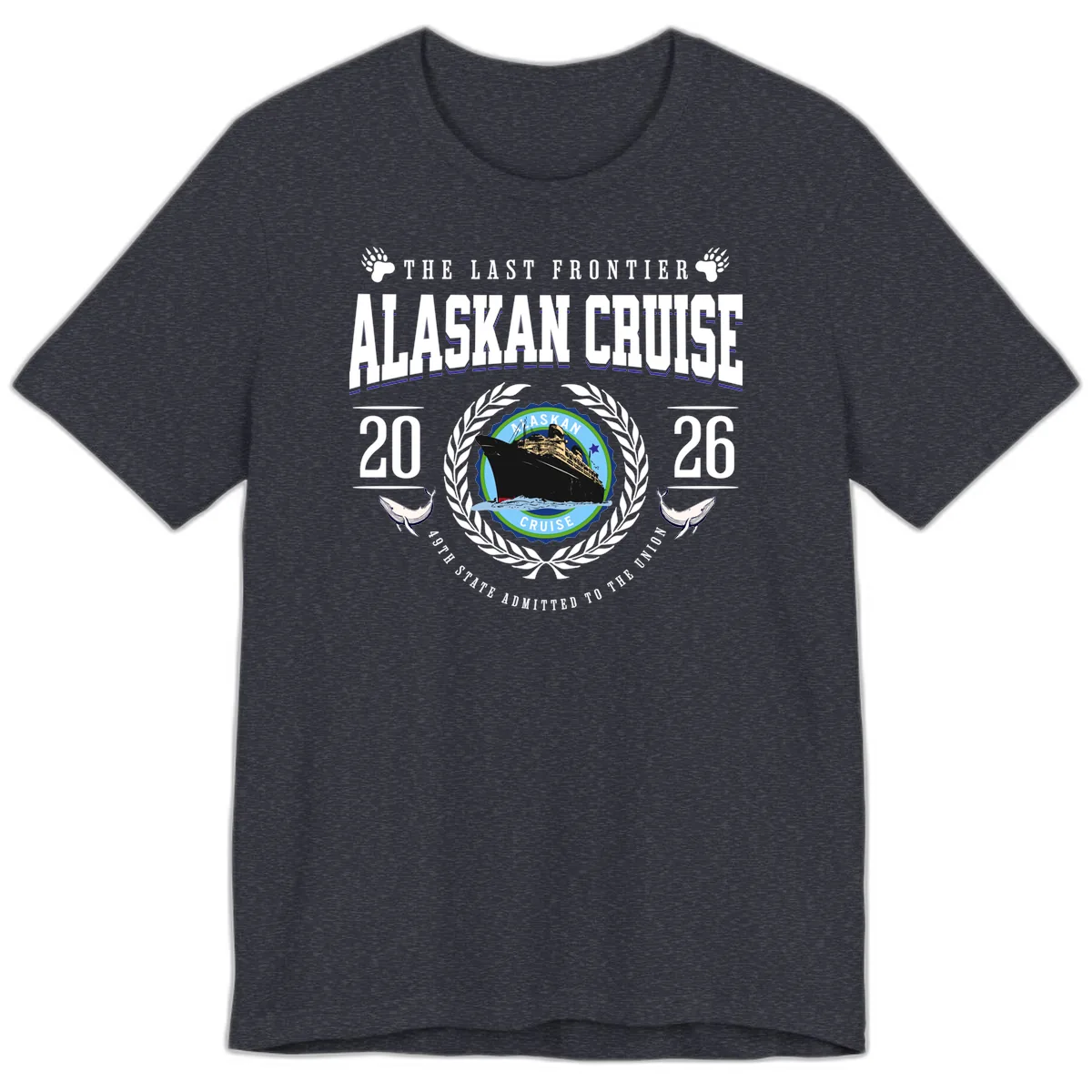 Alaskan Cruise 2026 Commemorative Emblem Premium T-Shirt in Heather Navy