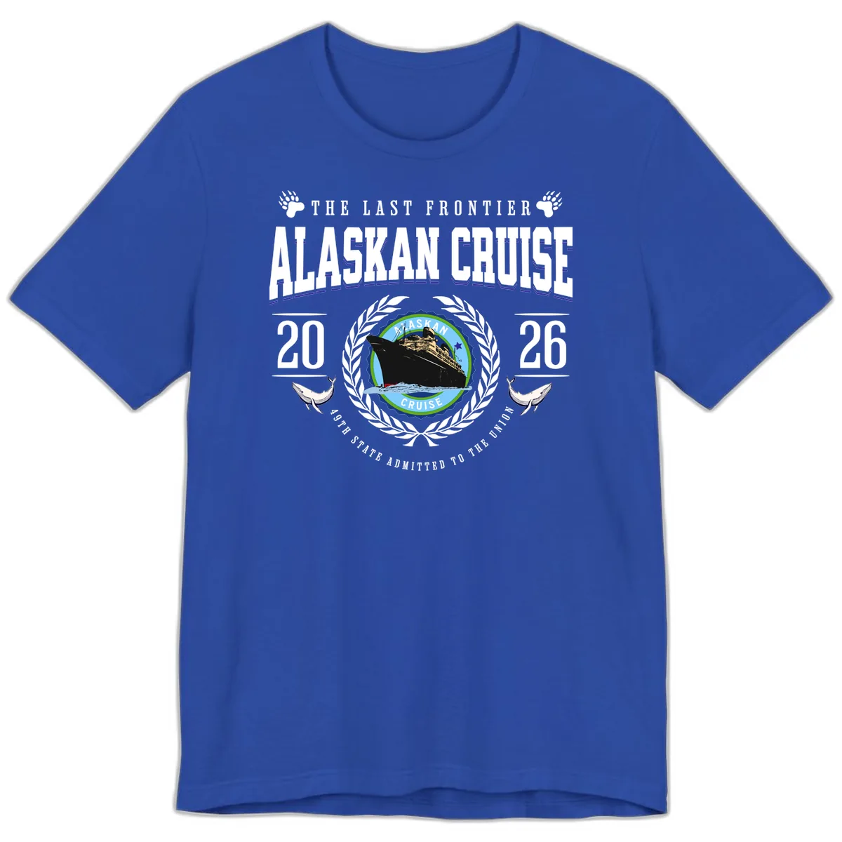 Alaskan Cruise 2026 Commemorative Emblem Premium T-Shirt in True Royal