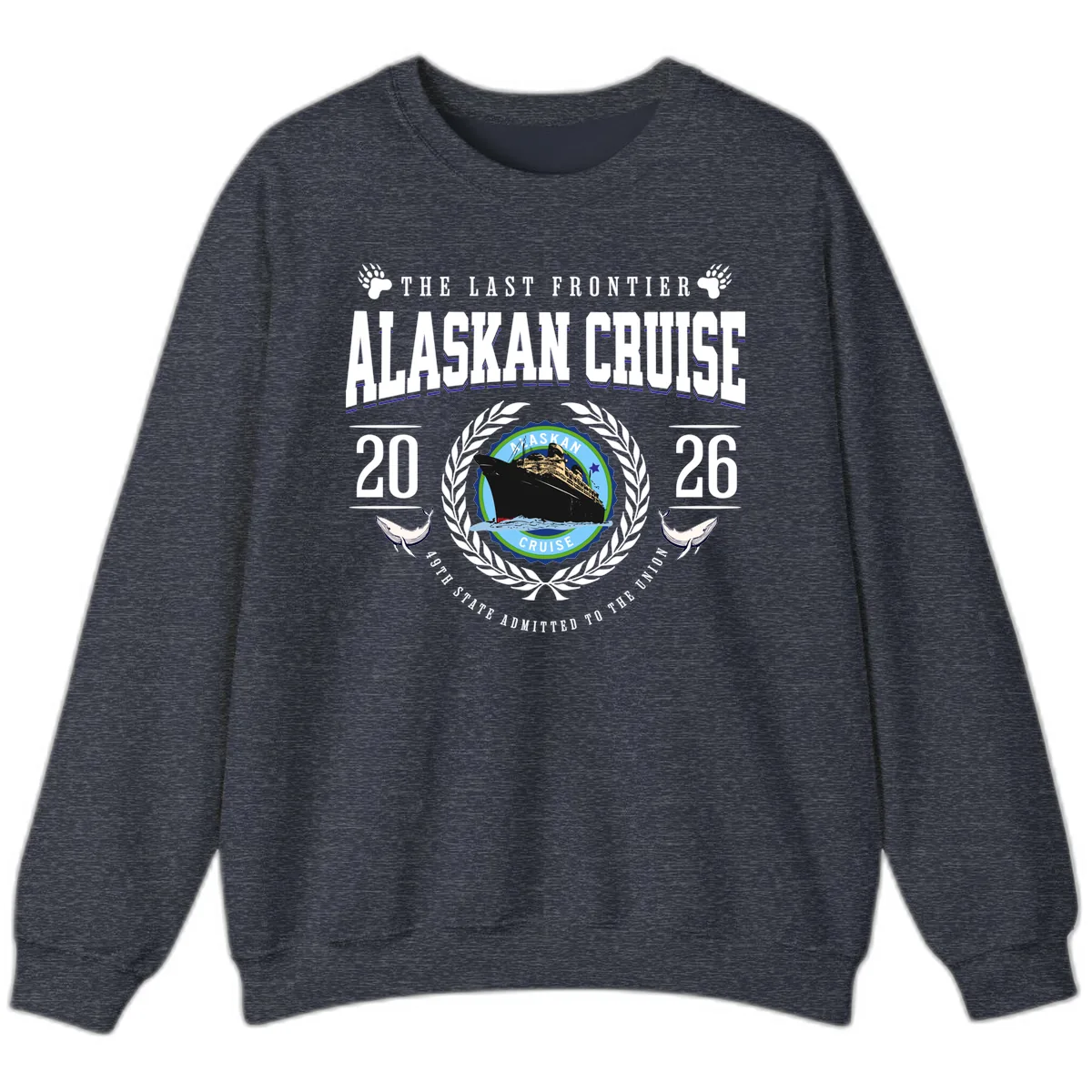 Alaskan Cruise 2026 Commemorative Emblem Sweatshirt in Heather Sport Dark Navy