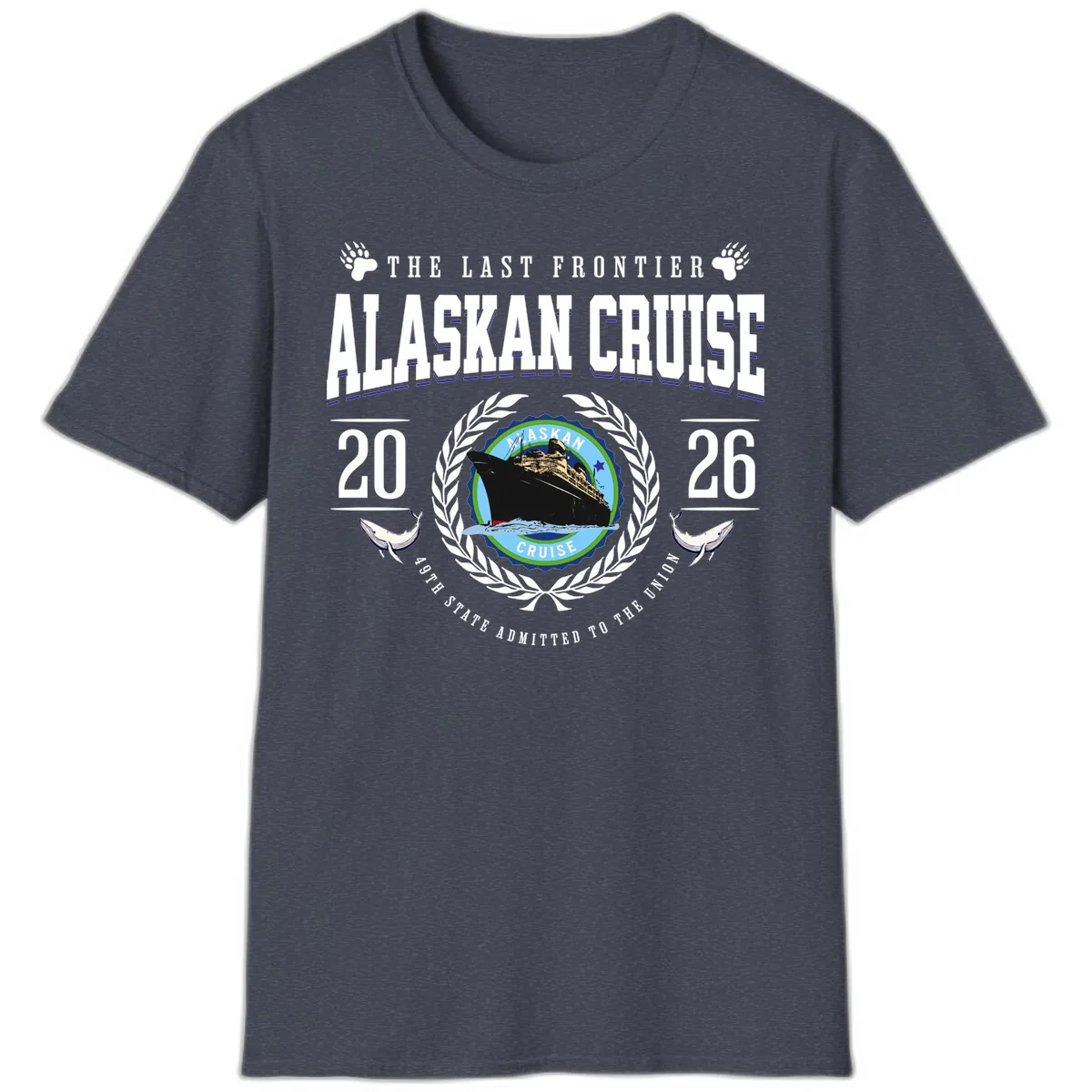 Alaskan Cruise 2026 Commemorative Emblem T-Shirt in Heather Navy