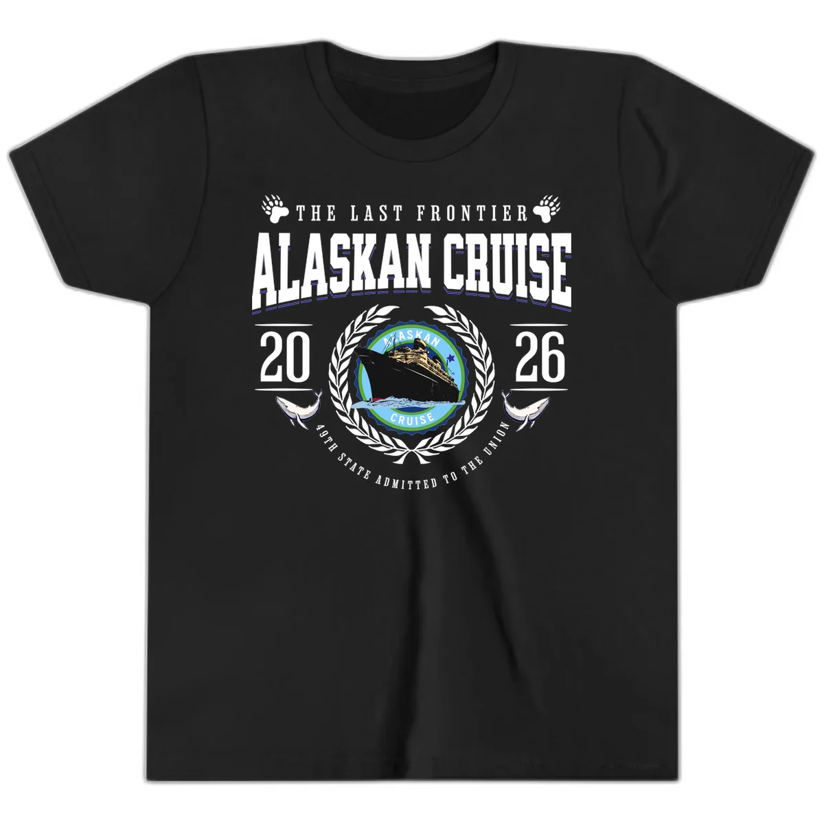 Alaskan Cruise 2026 Commemorative Emblem Youth T-Shirt in Black