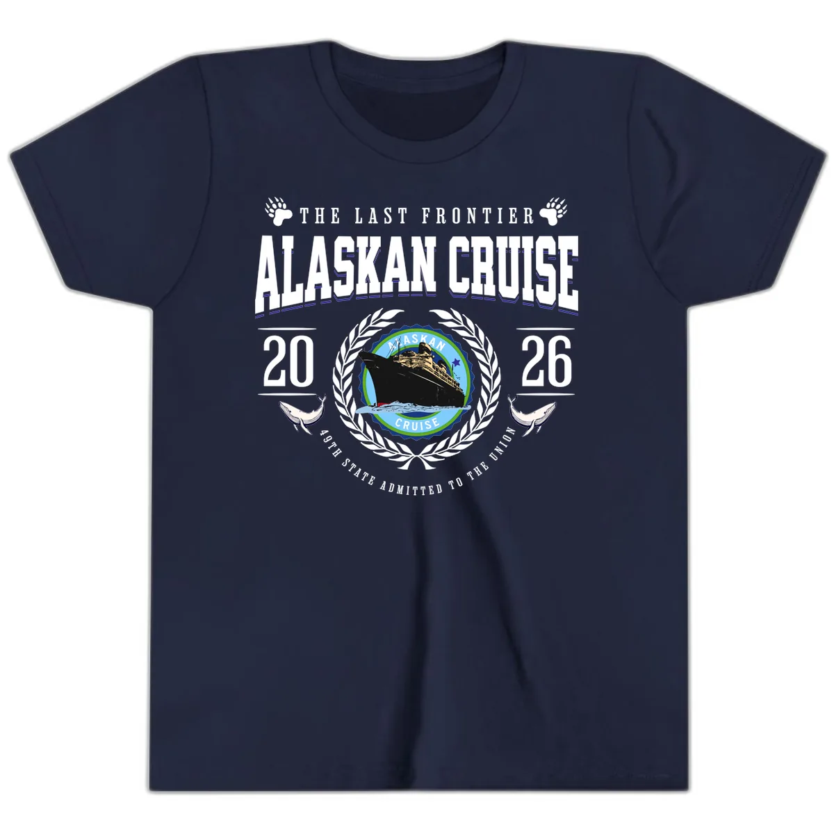 Alaskan Cruise 2026 Commemorative Emblem Youth T-Shirt in Navy