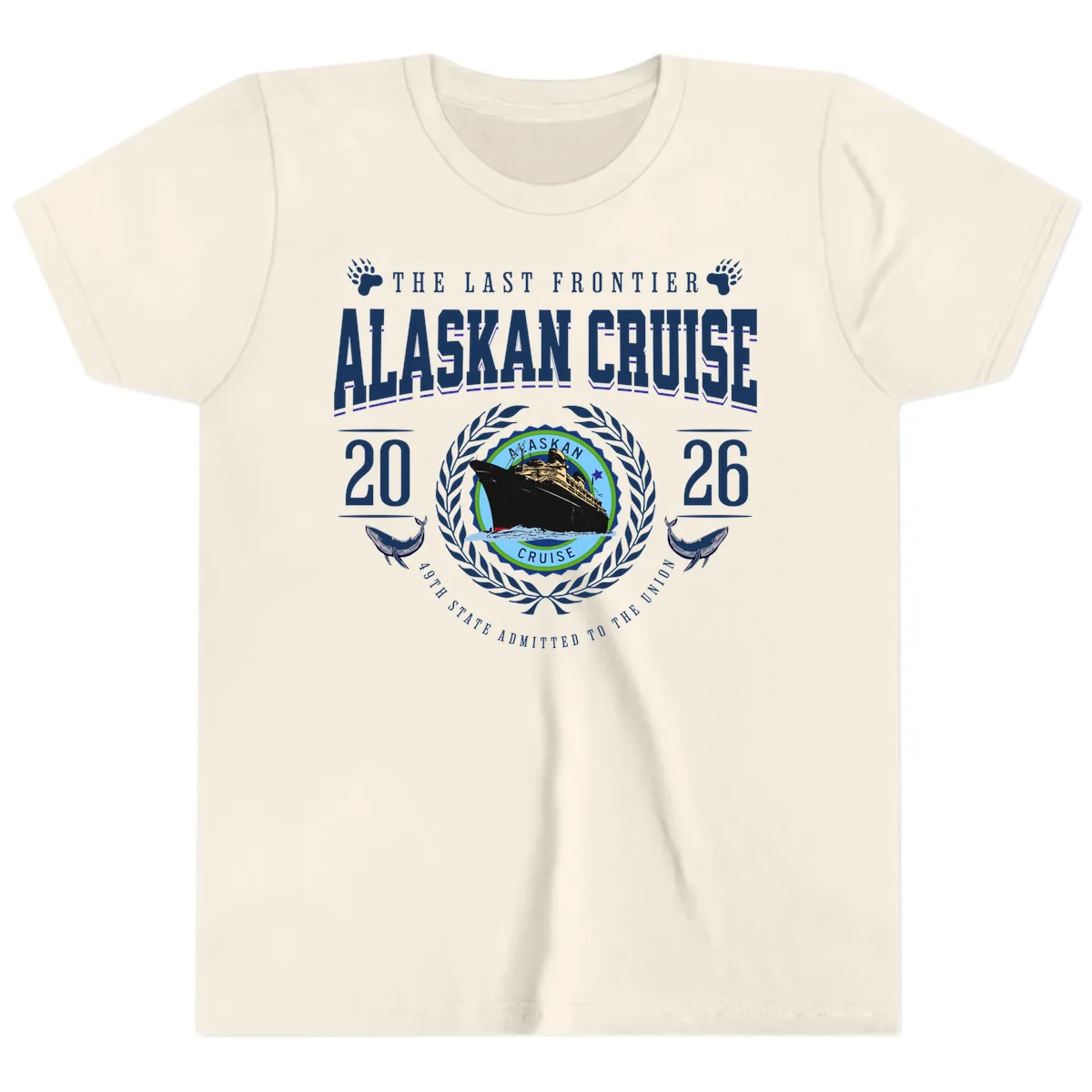 Alaskan Cruise 2026 Commemorative Emblem Youth T-Shirt in Natural