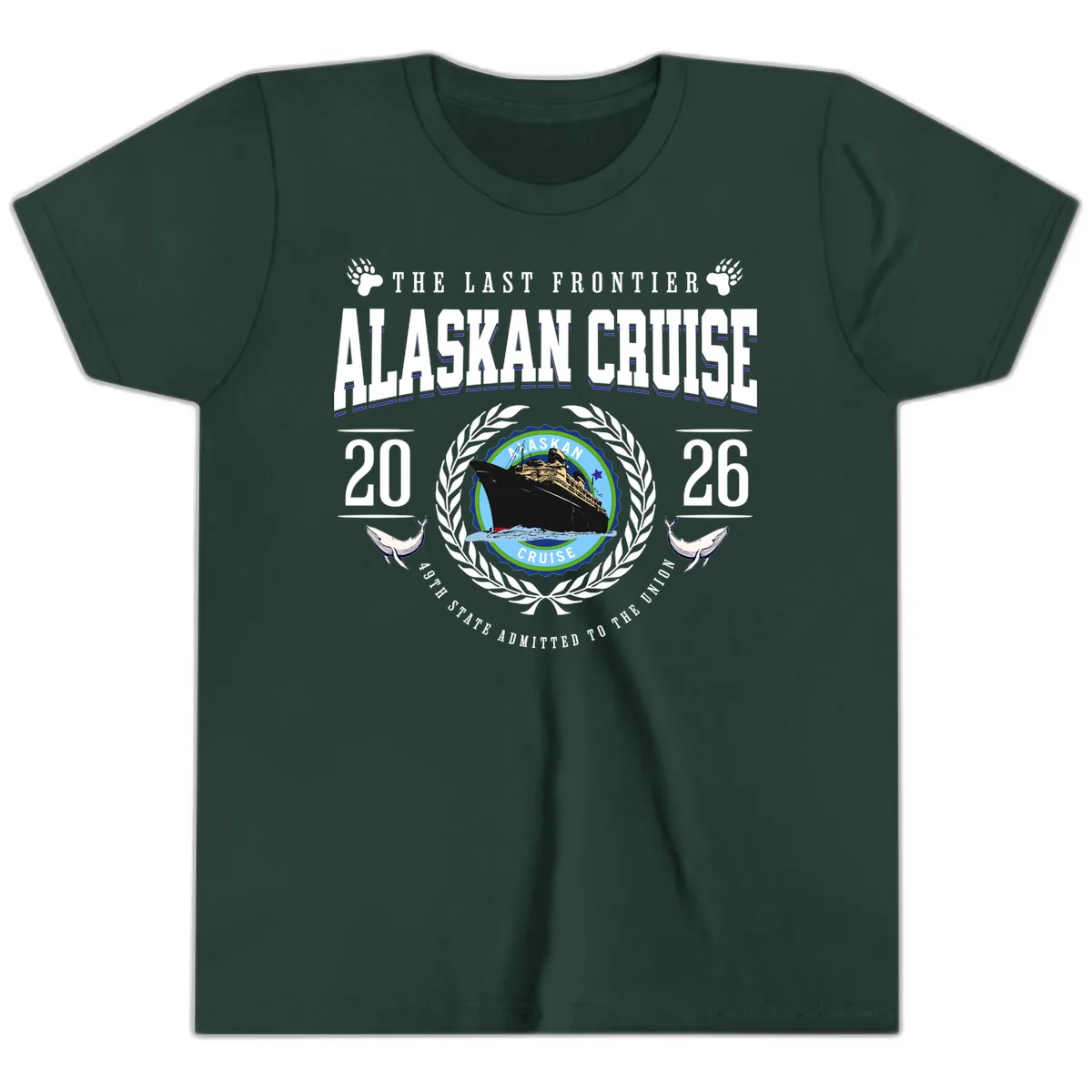 Alaskan Cruise 2026 Commemorative Emblem Youth T-Shirt in Forest