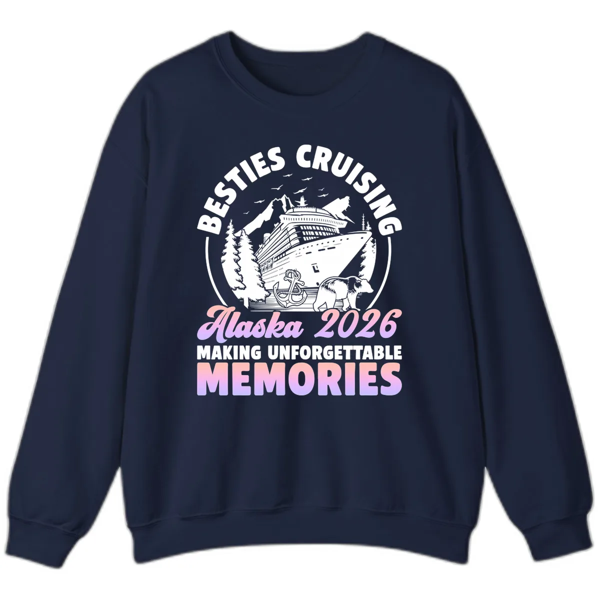 Besties Cruising Alaska 2026 Memories Sweatshirt in Navy