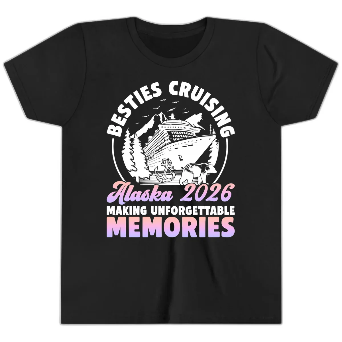 Besties Cruising Alaska 2026 Memories Youth T-Shirt in Black