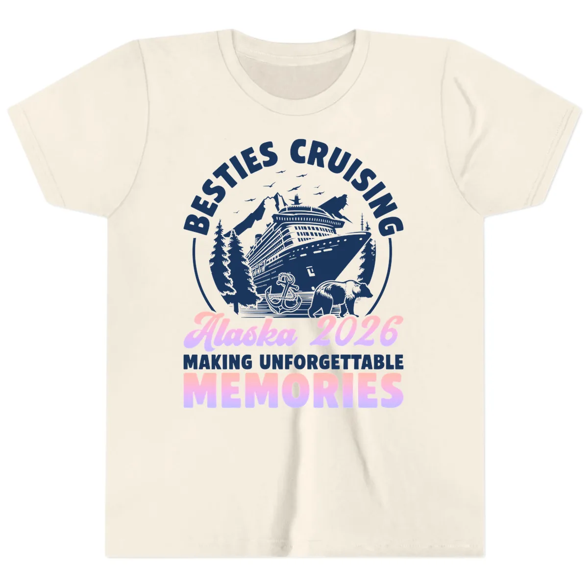 Besties Cruising Alaska 2026 Memories Youth T-Shirt in Natural