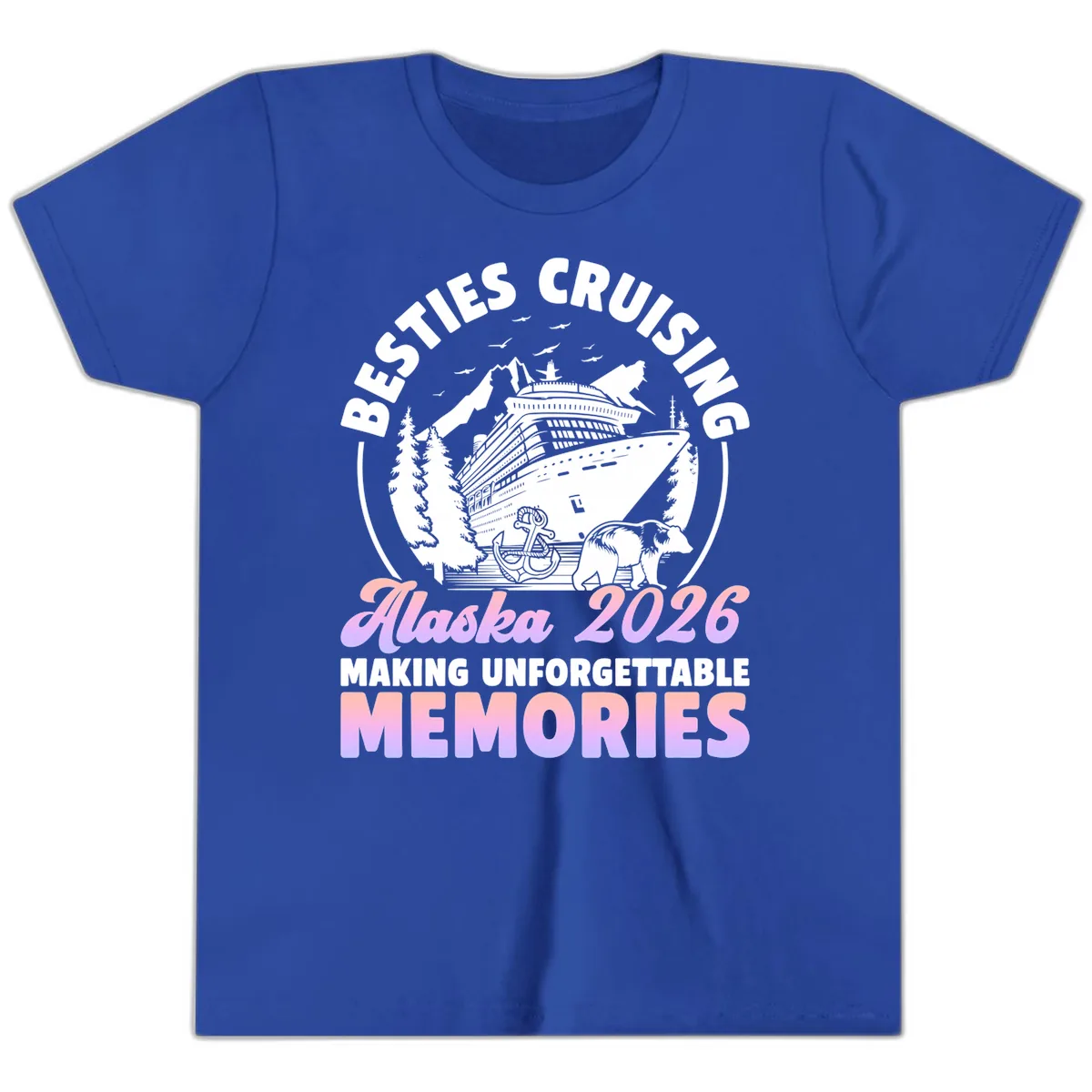 Besties Cruising Alaska 2026 Memories Youth T-Shirt in True Royal