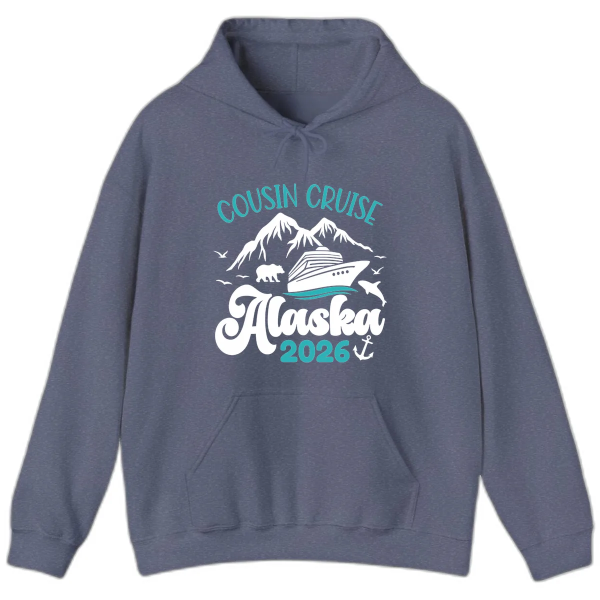Cousin Cruise Alaska 2026 Voyage Hoodie in Heather Navy