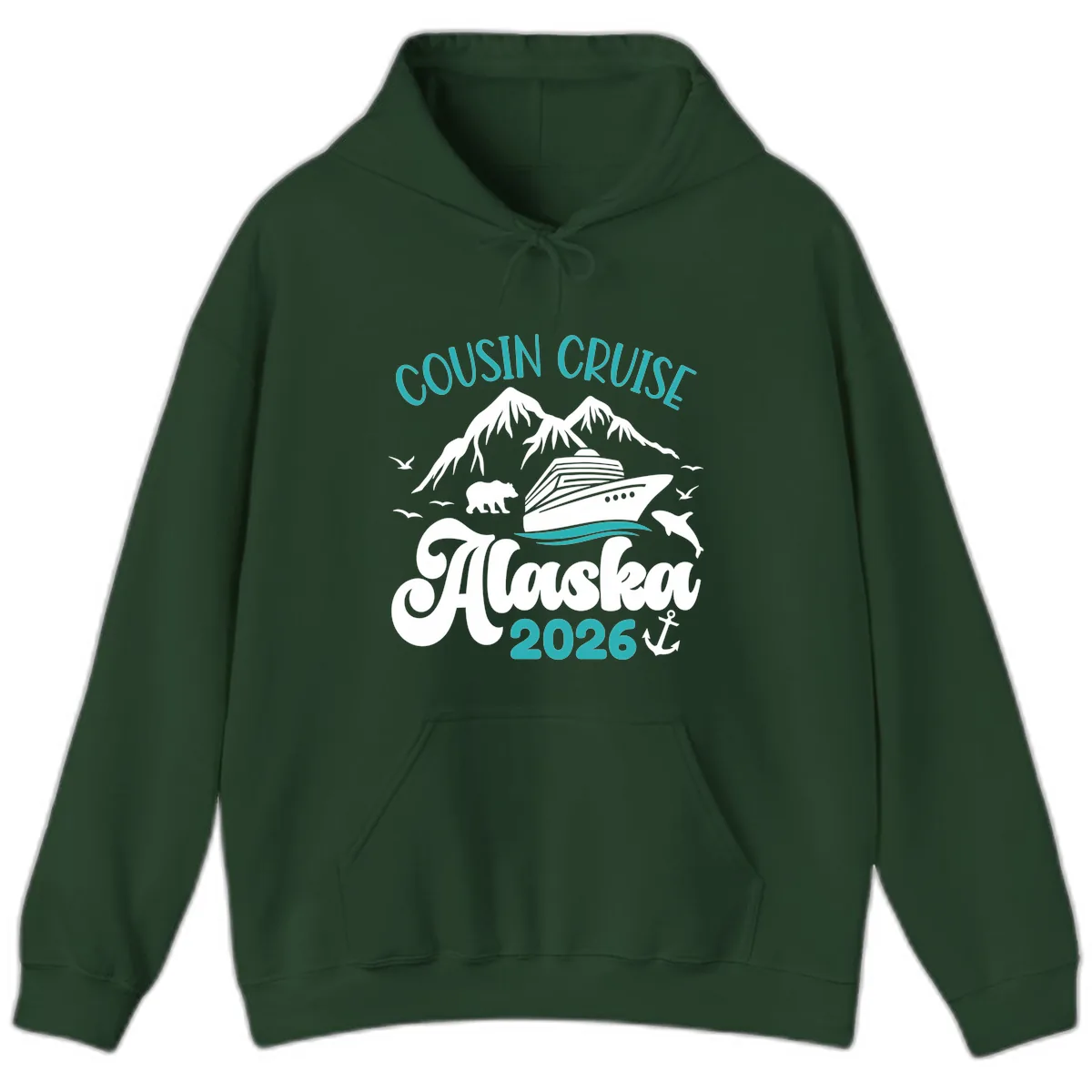 Cousin Cruise Alaska 2026 Voyage Hoodie in Forest Green
