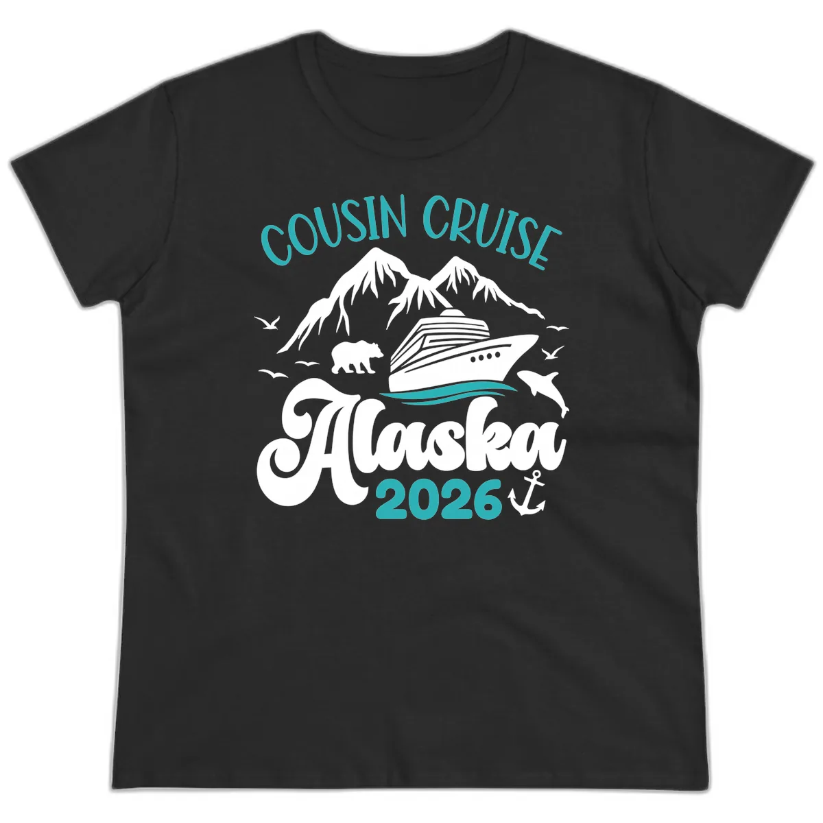 Cousin Cruise Alaska 2026 Voyage Ladies Tee in Black